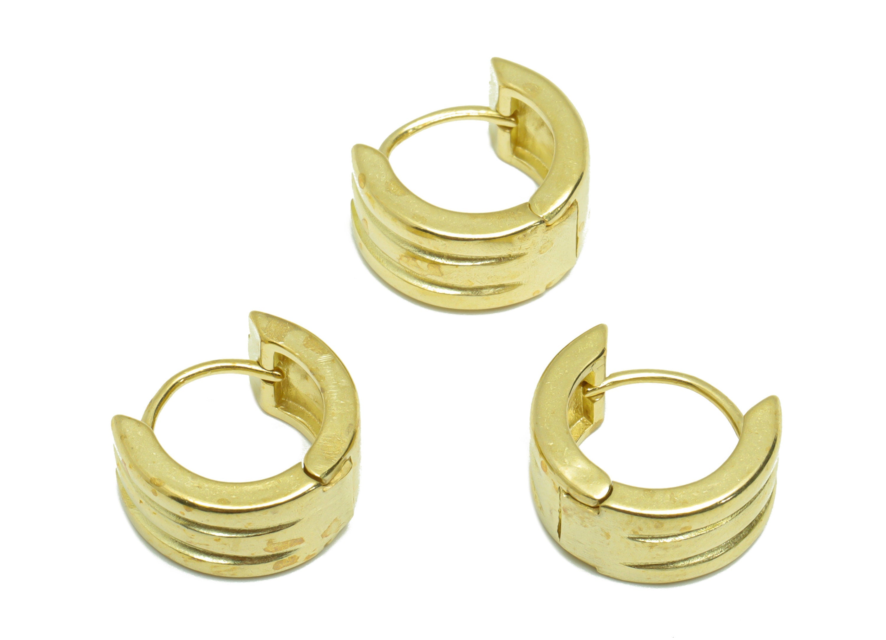 Brass Textured Huggie Hoop Earring - Raw Brass Thick Earring Clasp - Brass Wide Circle Clasp Hoop Earring - 14x12.63x6.94mm - PP9593 - DOMEDBAZAAR