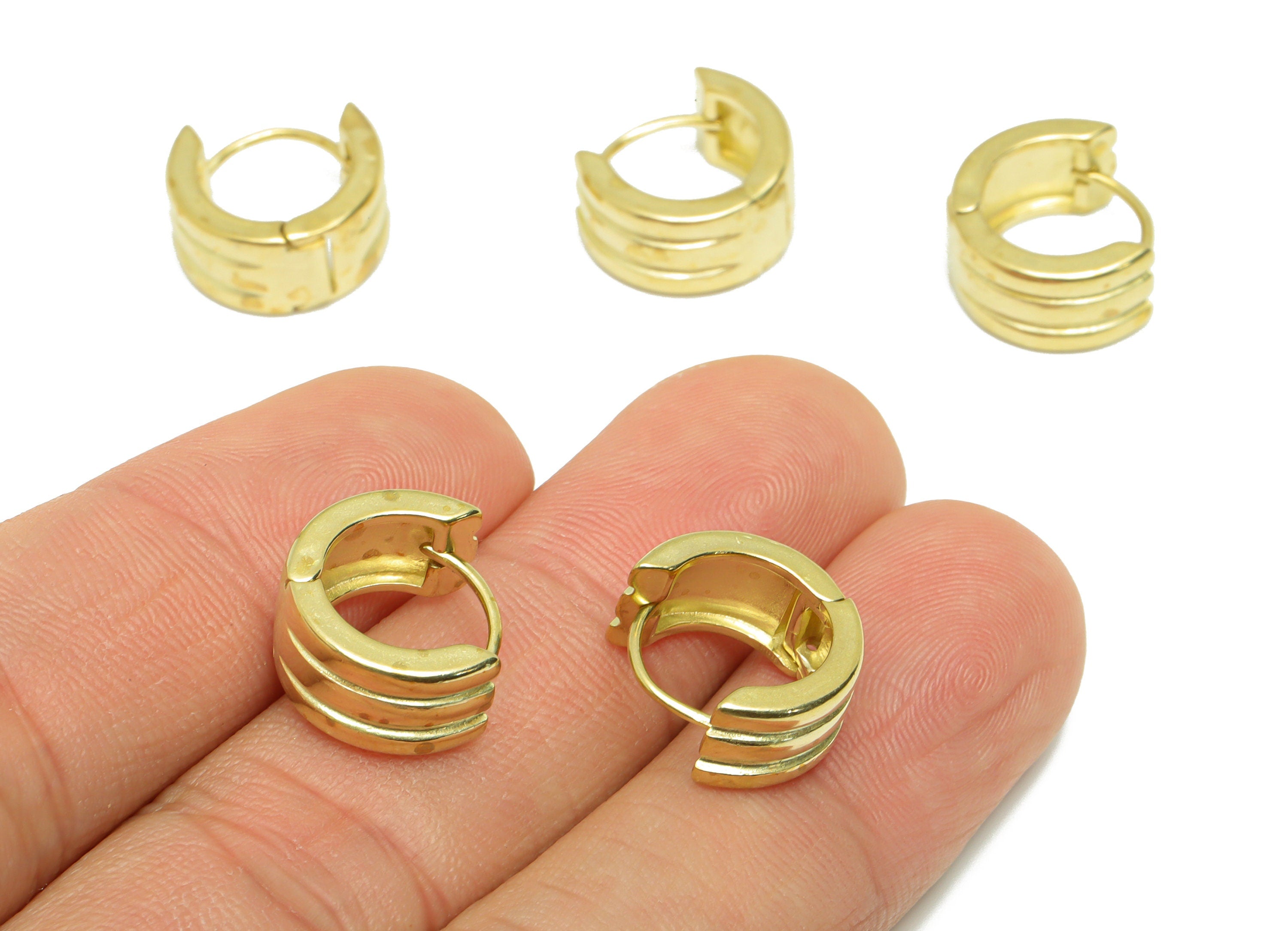 Brass Textured Huggie Hoop Earring - Raw Brass Thick Earring Clasp - Brass Wide Circle Clasp Hoop Earring - 14x12.63x6.94mm - PP9593 - DOMEDBAZAAR