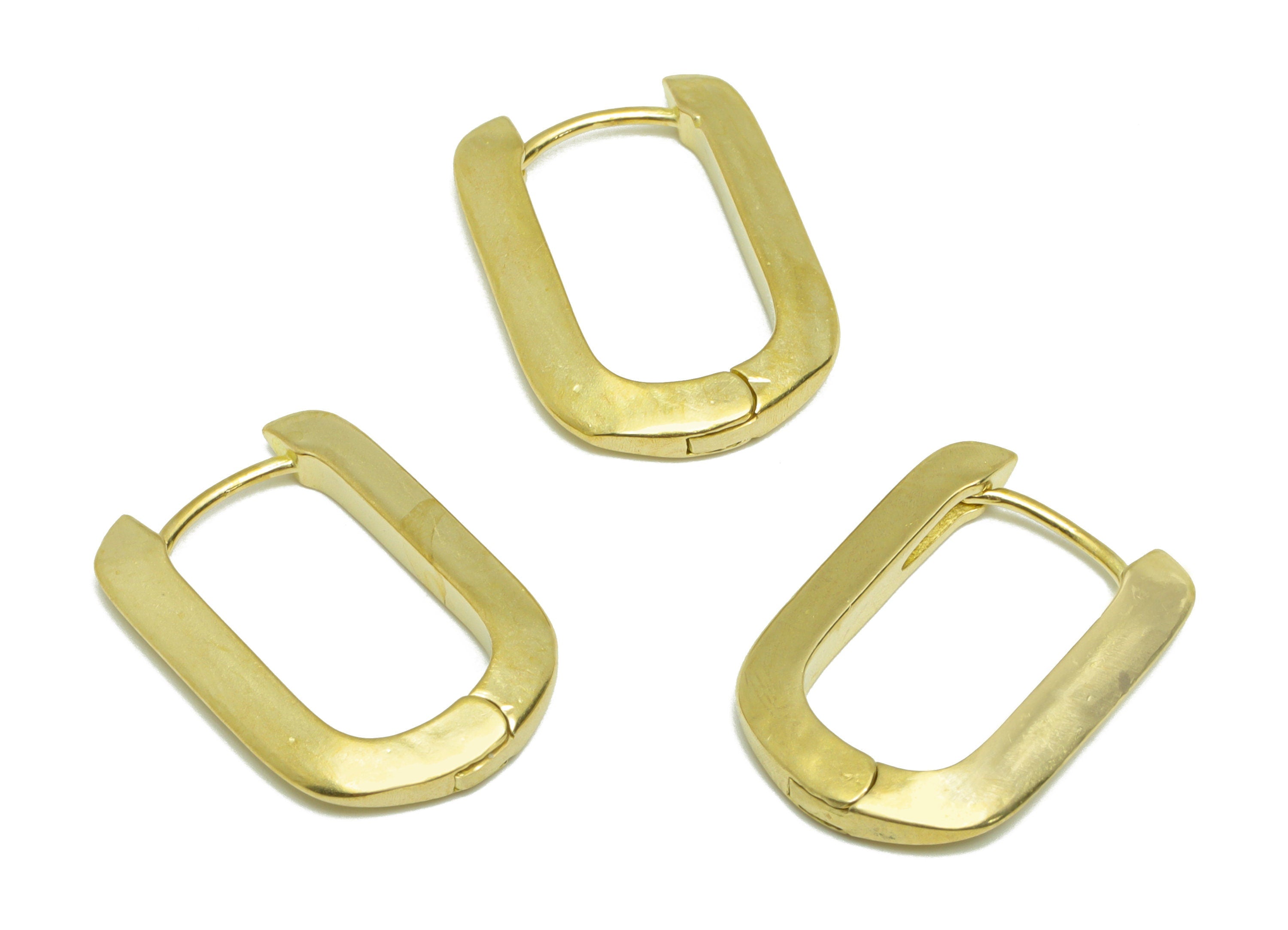 Brass Rectangle Huggie Hoop Earring - Raw Brass Earring Clasp - Oval Rectangle Flat Hoop Earring - Geometry Earring - 19x14x2.59mm - PP9563 - DOMEDBAZAAR