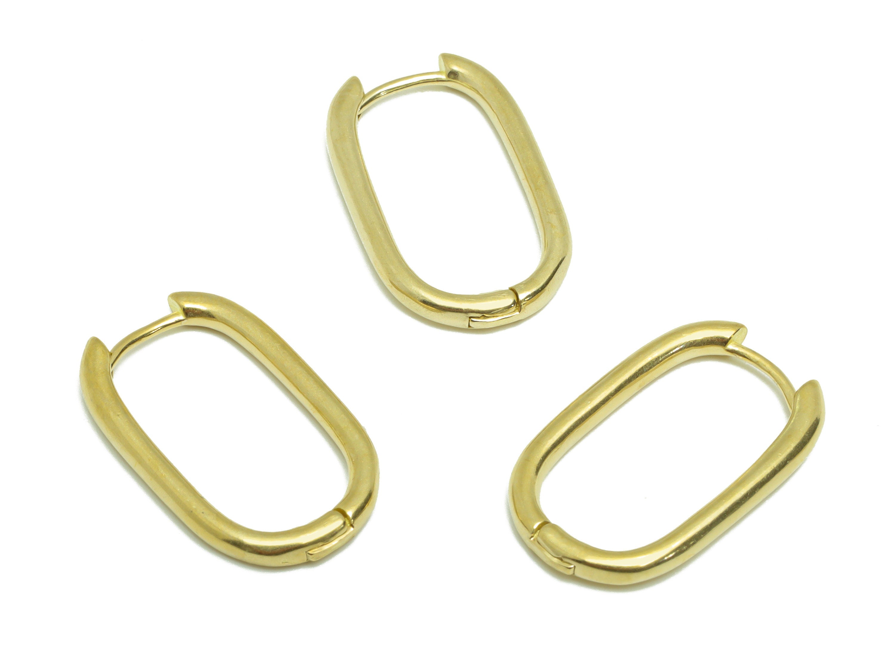 Rectangle Huggie Hoop Earring - Raw Brass Earring Clasp - Brass Geometry Clasp Hoop Earring - Huggie Hoop - 20.2x12.4x2mm - PP9562 - DOMEDBAZAAR