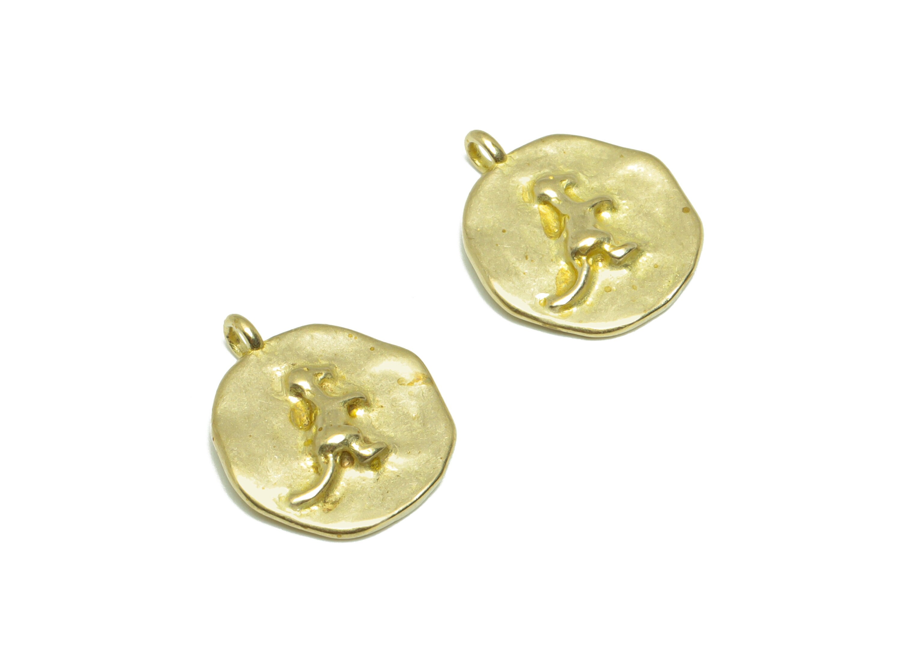 Hammered Dinosaur Earring Charm - Raw Brass Round Animal Earring Charm - Brass Dinosaur Pendant - Round Pendant - 15.6x13.1x2.33mm - PP9583 - DOMEDBAZAAR
