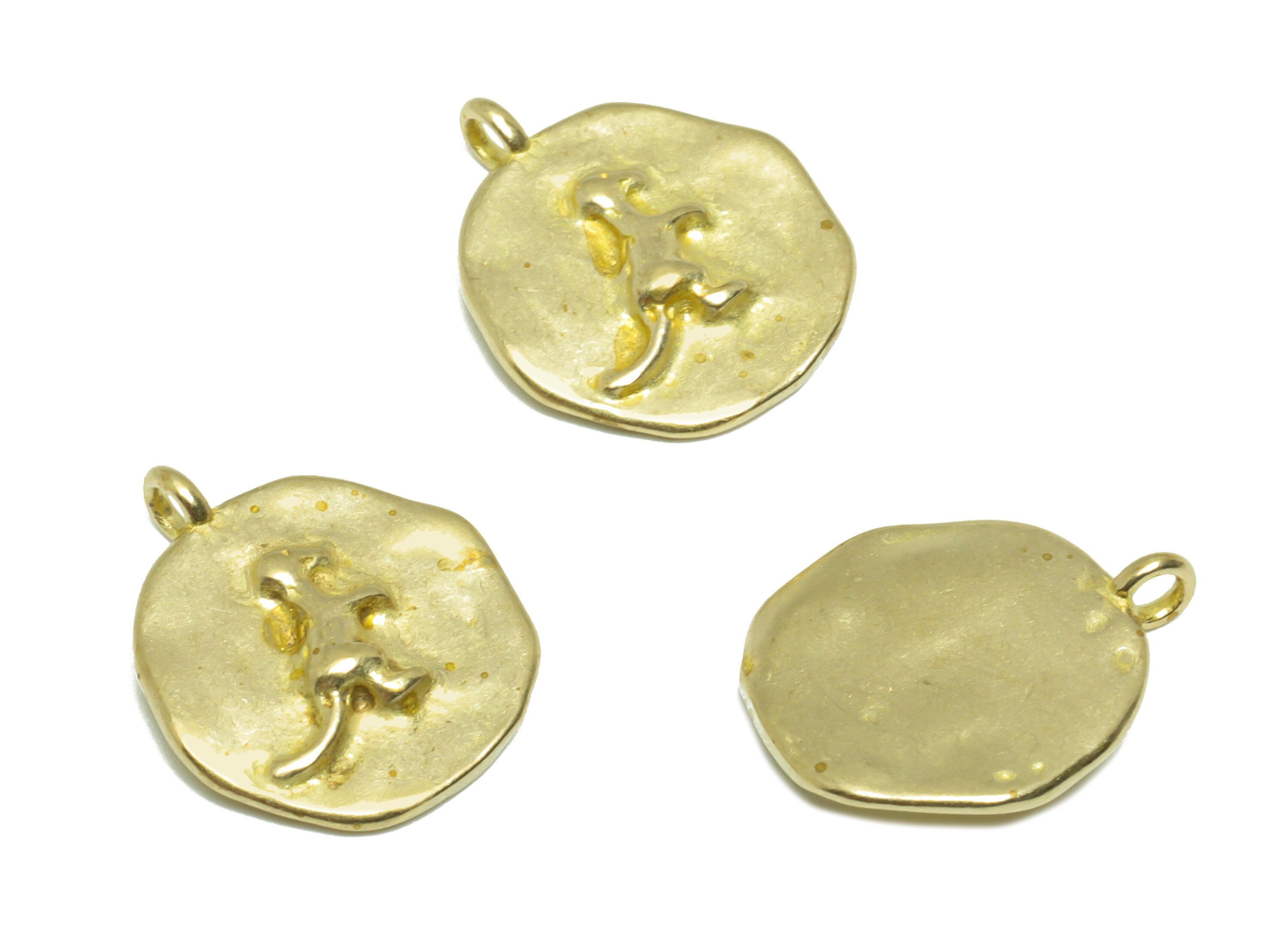 Hammered Dinosaur Earring Charm - Raw Brass Round Animal Earring Charm - Brass Dinosaur Pendant - Round Pendant - 15.6x13.1x2.33mm - PP9583 - DOMEDBAZAAR