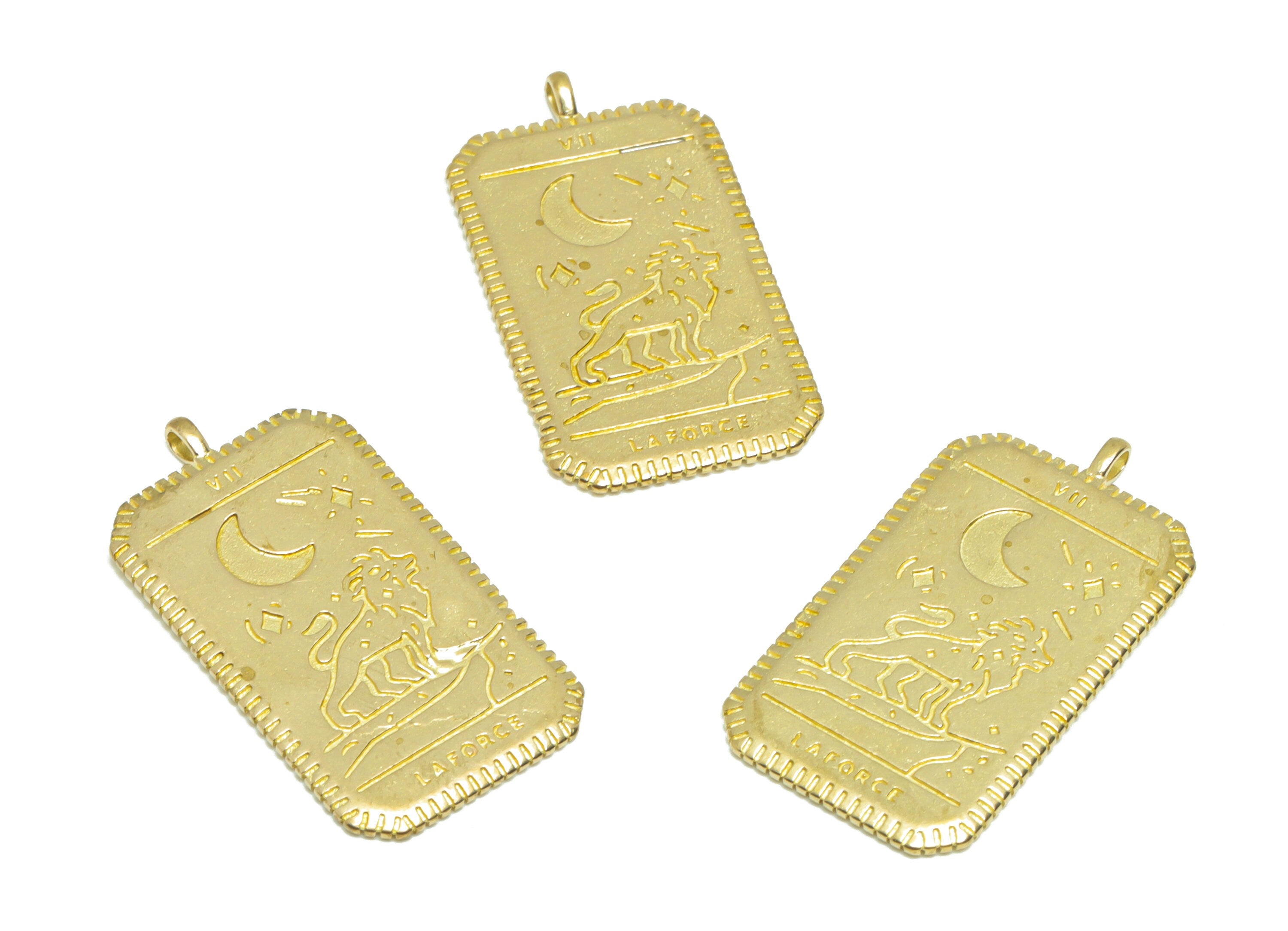 Rectangle Crescent Earring Charm - Raw Brass Sawtooth Animal Earring Charm - Brass Lion Moon Pendant - Star Pendant - 14x27x1.09mm - PP9545 - DOMEDBAZAAR