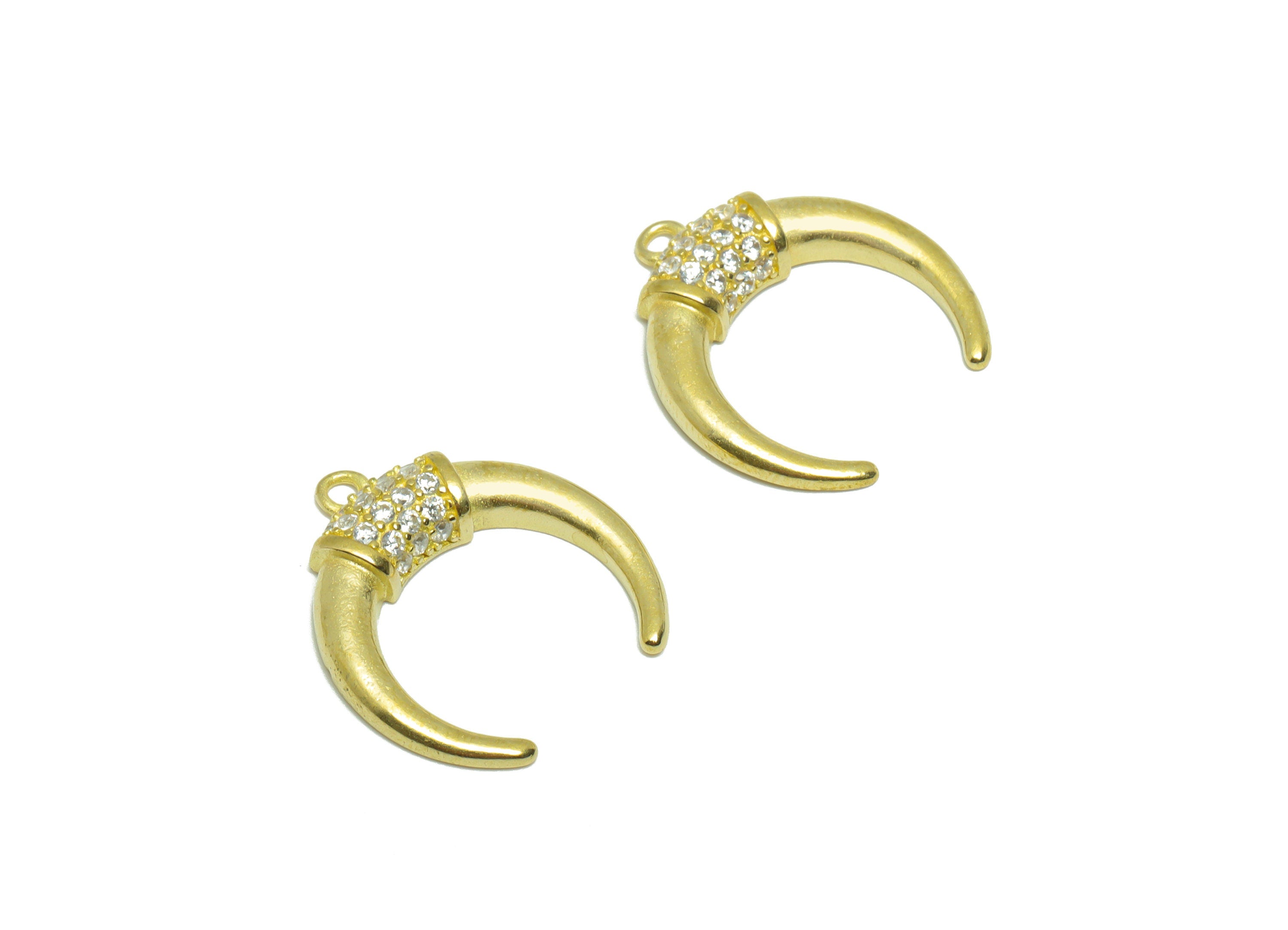 Brass CZ Crescent Earring Charm - Raw Brass Cubic Zircon Moon Earring Charm - Brass Zircon Crescent Pendant -19.4x17.7x3.24mm - PP9564 - DOMEDBAZAAR