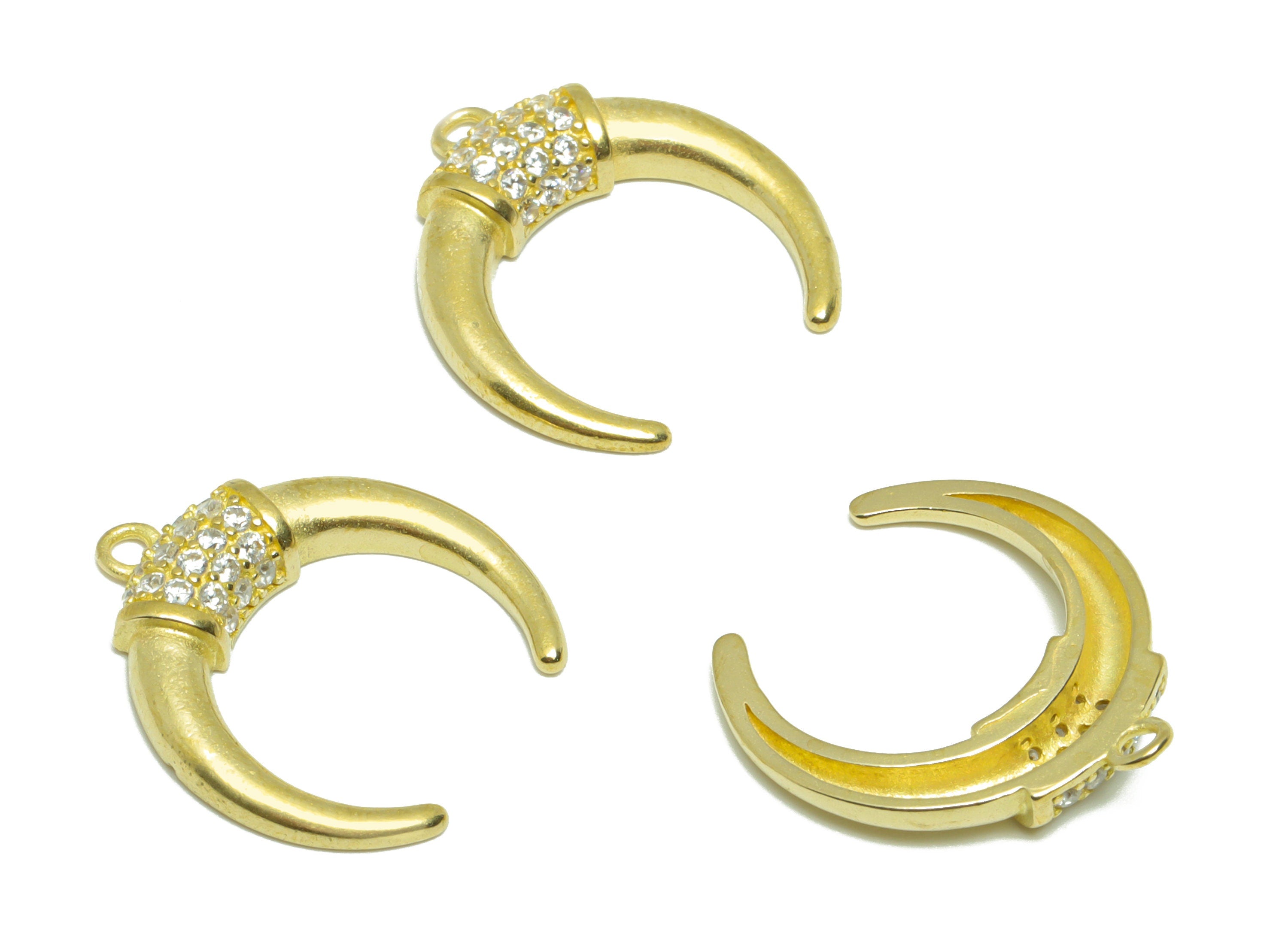 Brass CZ Crescent Earring Charm - Raw Brass Cubic Zircon Moon Earring Charm - Brass Zircon Crescent Pendant -19.4x17.7x3.24mm - PP9564 - DOMEDBAZAAR