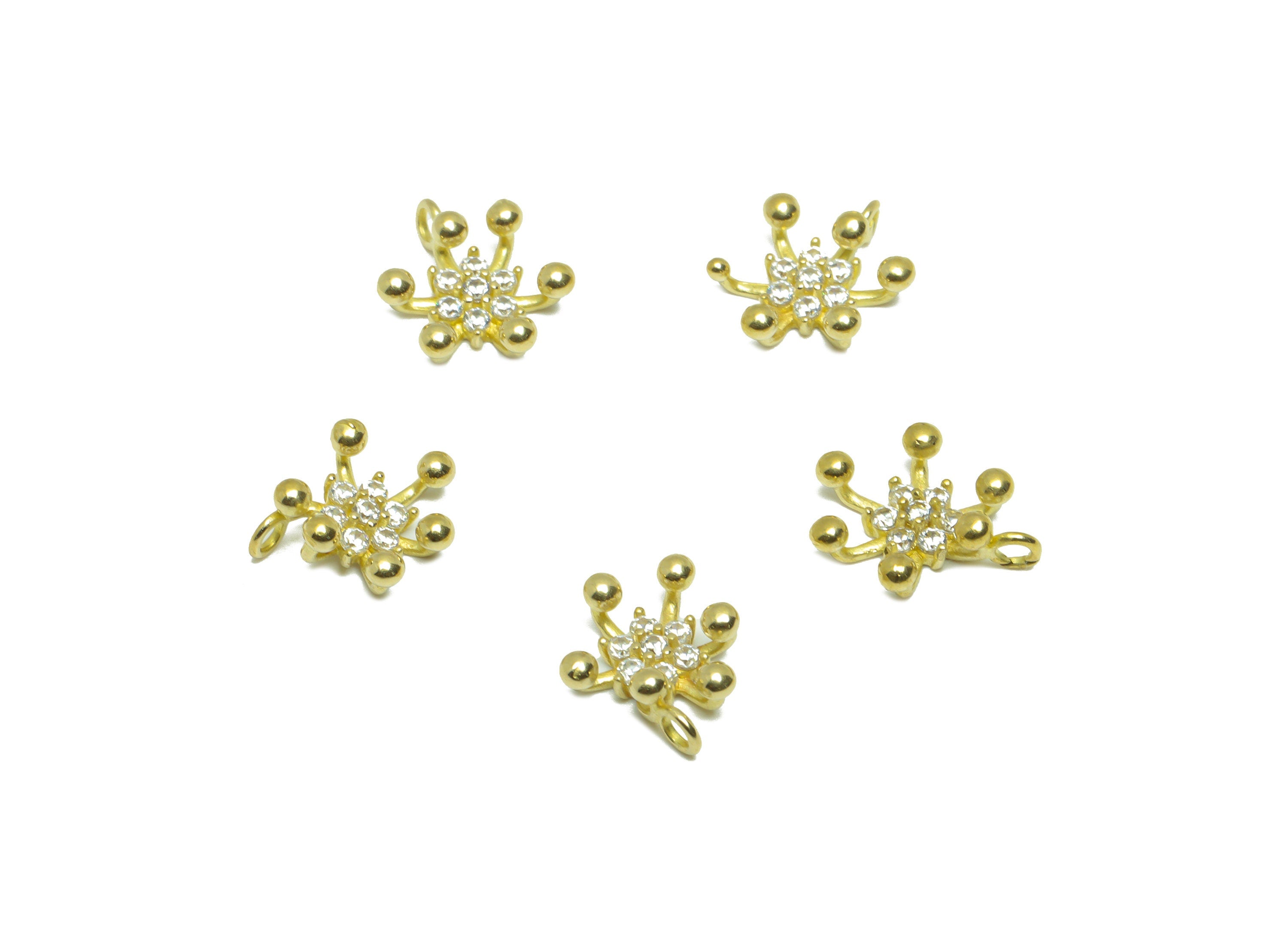 Brass CZ Flower Earring Charm - Raw Brass Cubic Zircon Flower Earring Charm - Brass Beads Zircon Botanical Pendant - 10.31x8.57x4mm - PP9556 - DOMEDBAZAAR