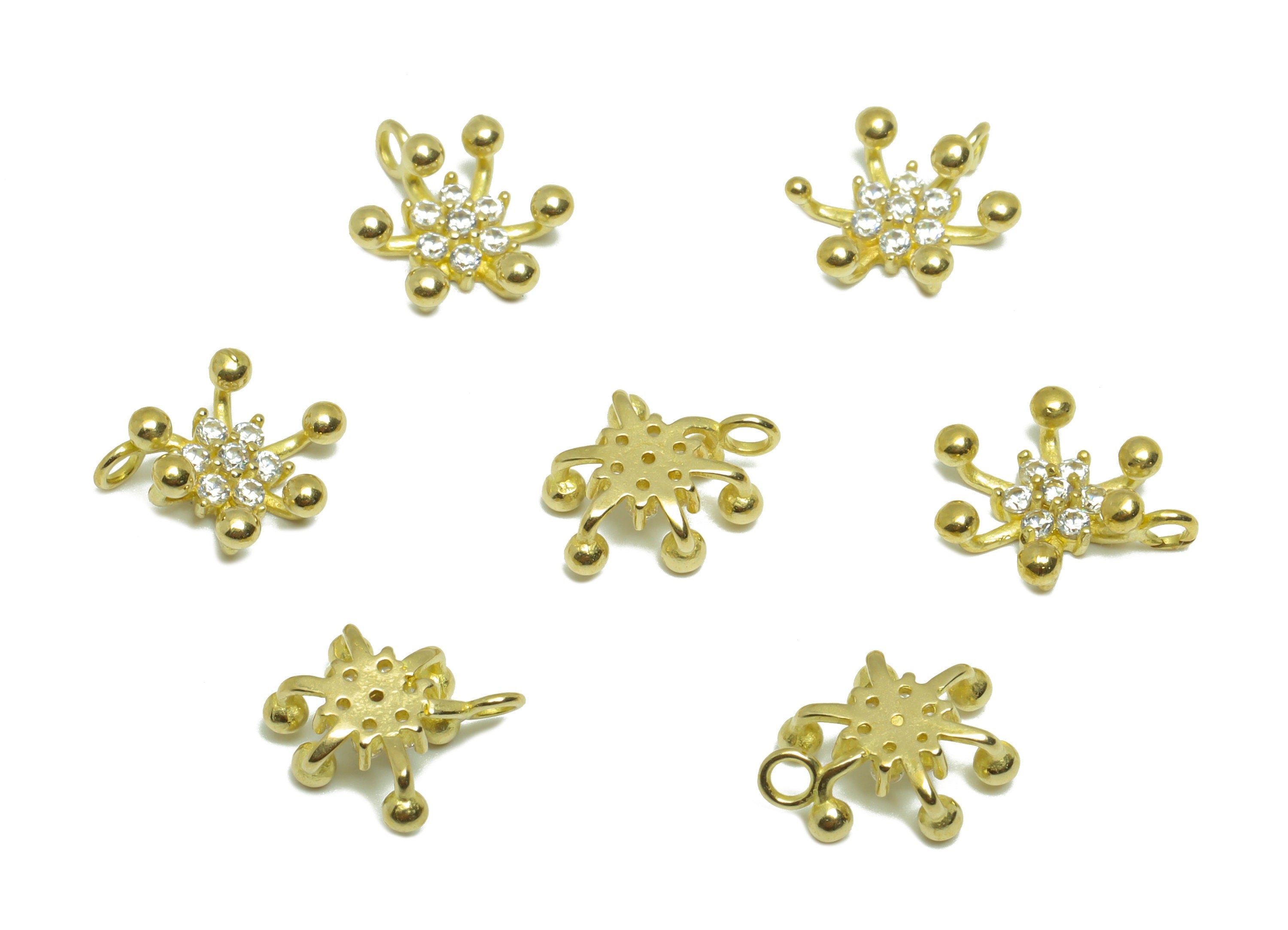 Brass CZ Flower Earring Charm - Raw Brass Cubic Zircon Flower Earring Charm - Brass Beads Zircon Botanical Pendant - 10.31x8.57x4mm - PP9556 - DOMEDBAZAAR