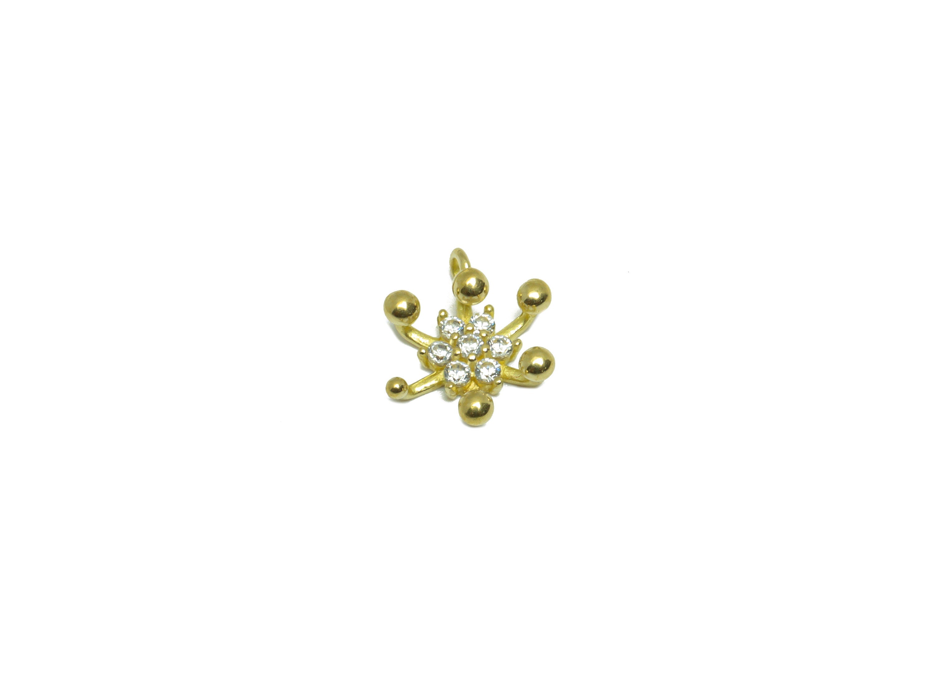 Brass CZ Flower Earring Charm - Raw Brass Cubic Zircon Flower Earring Charm - Brass Beads Zircon Botanical Pendant - 10.31x8.57x4mm - PP9556 - DOMEDBAZAAR