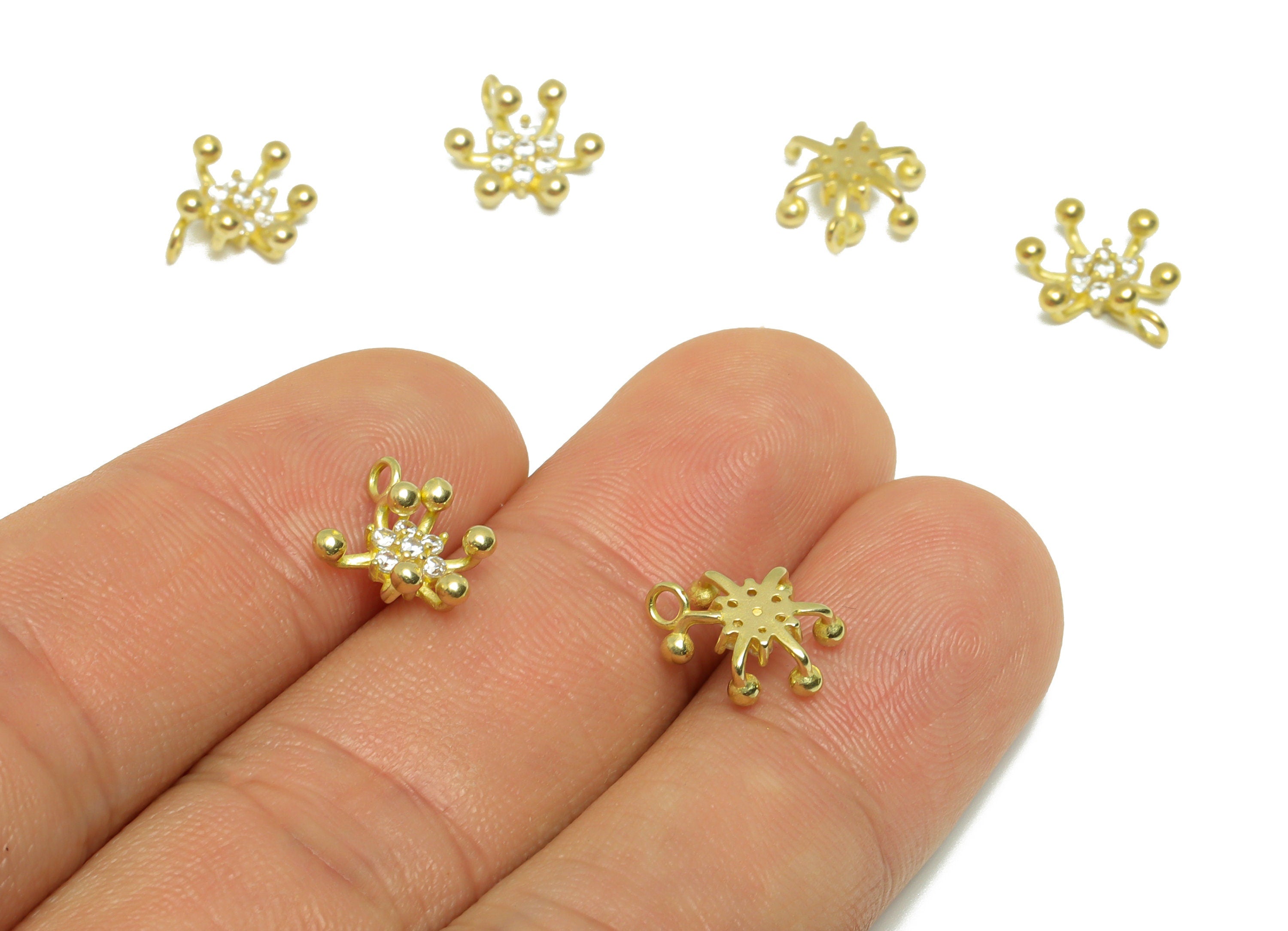 Brass CZ Flower Earring Charm - Raw Brass Cubic Zircon Flower Earring Charm - Brass Beads Zircon Botanical Pendant - 10.31x8.57x4mm - PP9556 - DOMEDBAZAAR