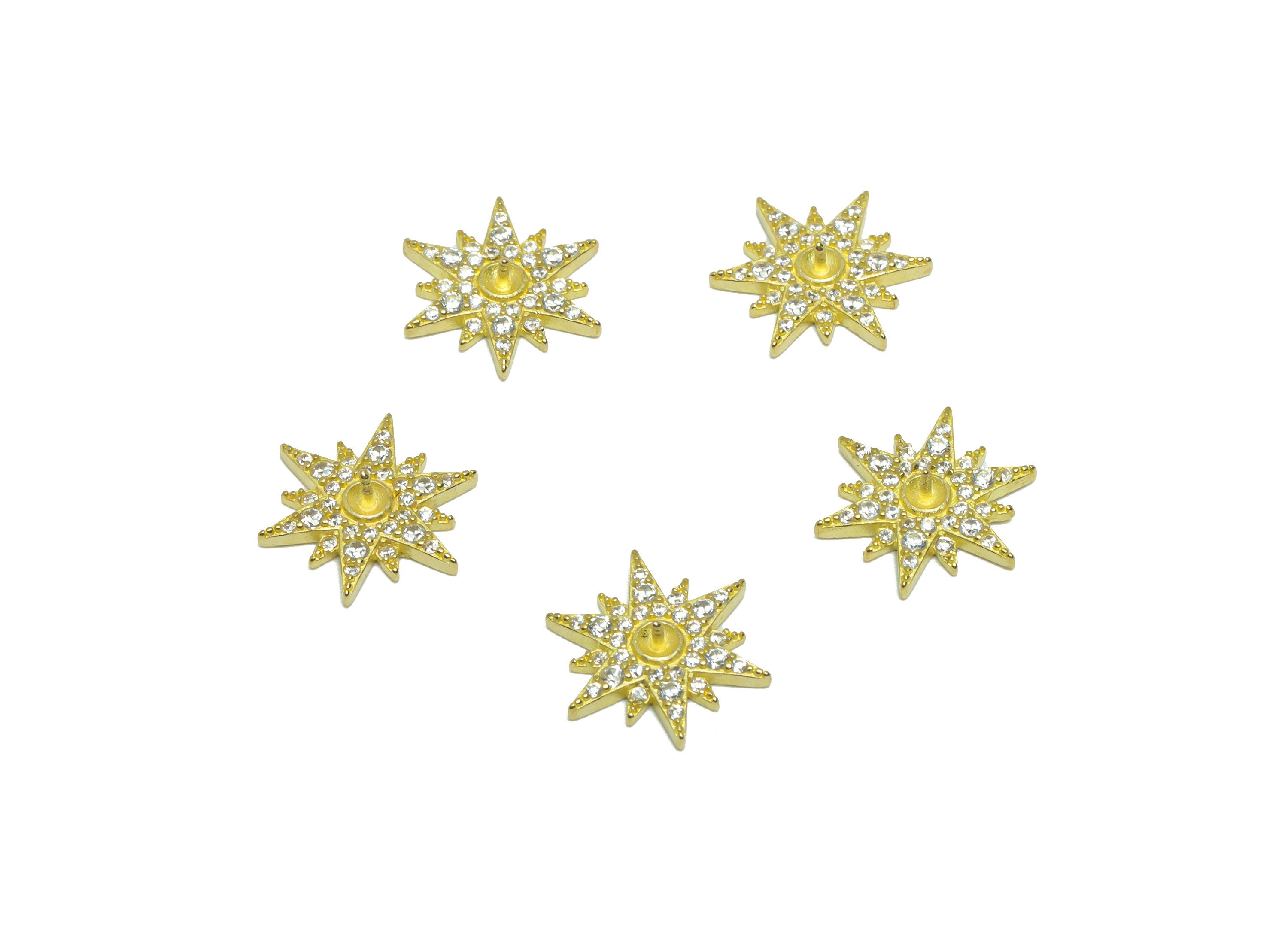 Brass CZ Sun Earring Charm - Raw Brass Cubic Zircon Sunshine Earring Charm - Brass Textured Zircon Star Charm - 13.9x13.9x 2.71mm - PP9567 - DOMEDBAZAAR