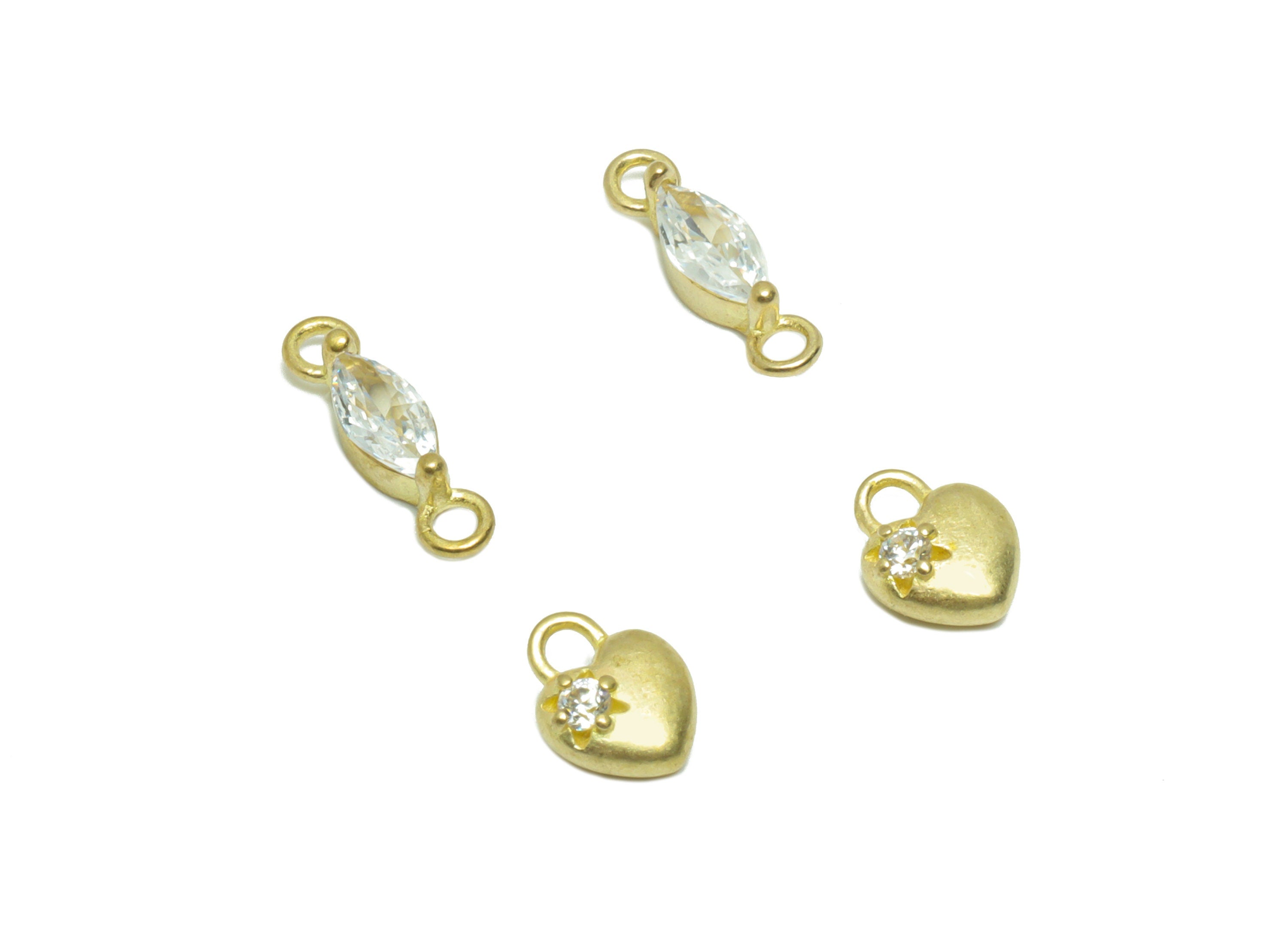 Brass CZ Heart Earring Charm - Raw Brass Zircon Heart Earring Charm - Marquise Connector Heart Assembly - Bracelet Charm - 11x2x3mm - PP9592 - DOMEDBAZAAR