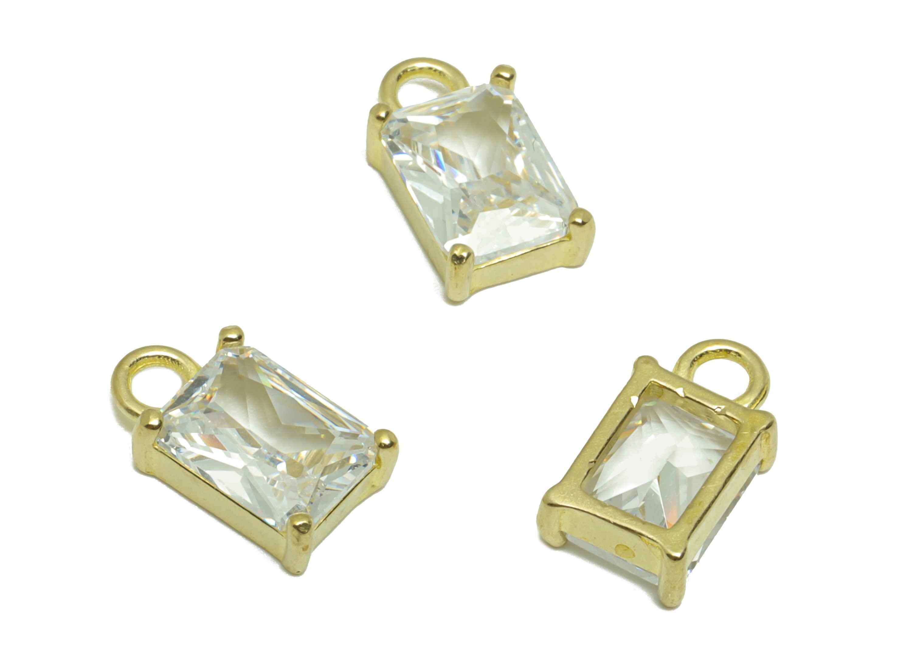 Brass CZ Rectangle Earring Charm - Raw Brass Rectangle Cubic Zircon Earring Charm - Geometry Zircon Pendant - 6.47x11.58x3.31mm - PP9544 - DOMEDBAZAAR