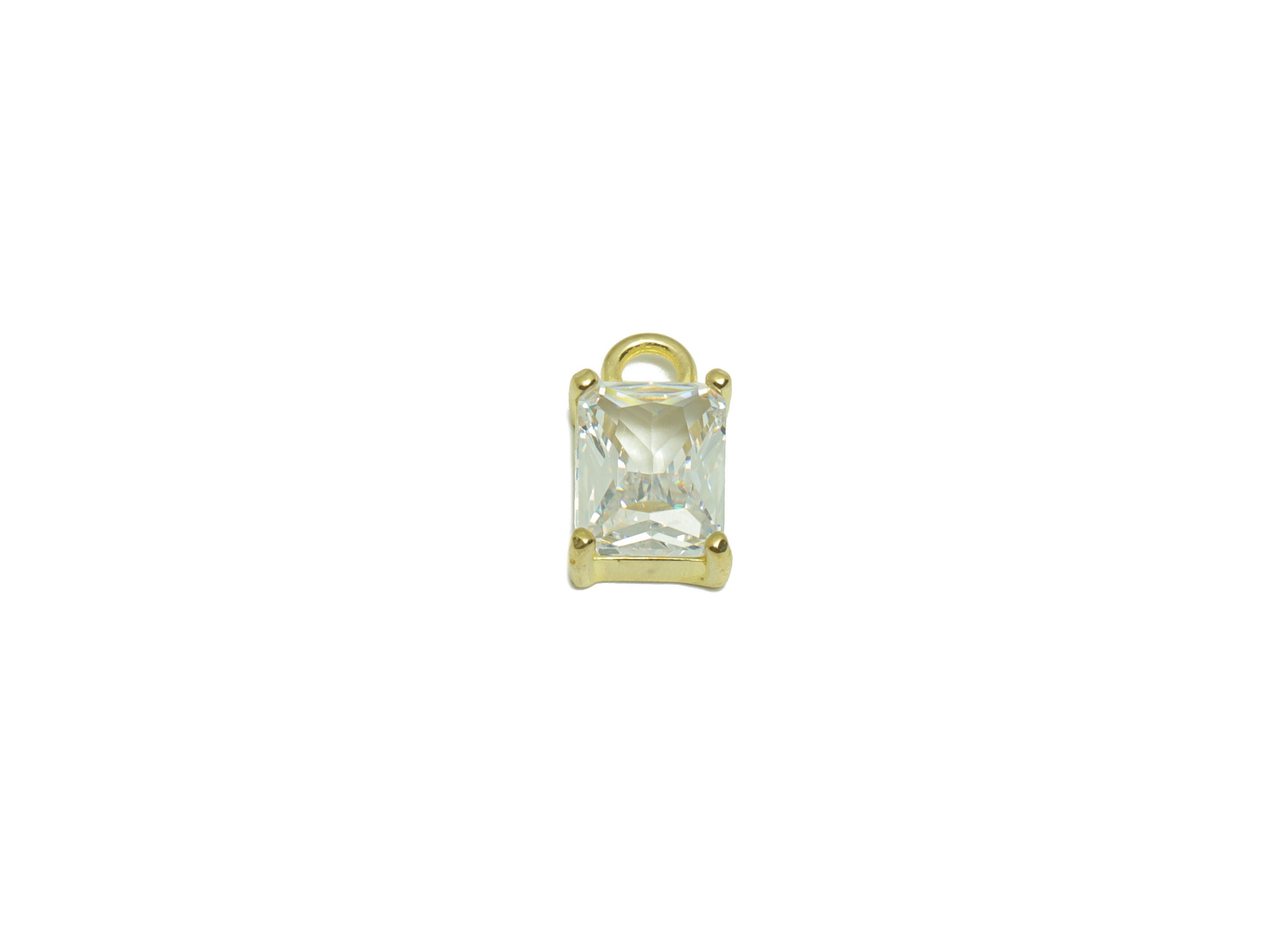 Brass CZ Rectangle Earring Charm - Raw Brass Rectangle Cubic Zircon Earring Charm - Geometry Zircon Pendant - 6.47x11.58x3.31mm - PP9544 - DOMEDBAZAAR