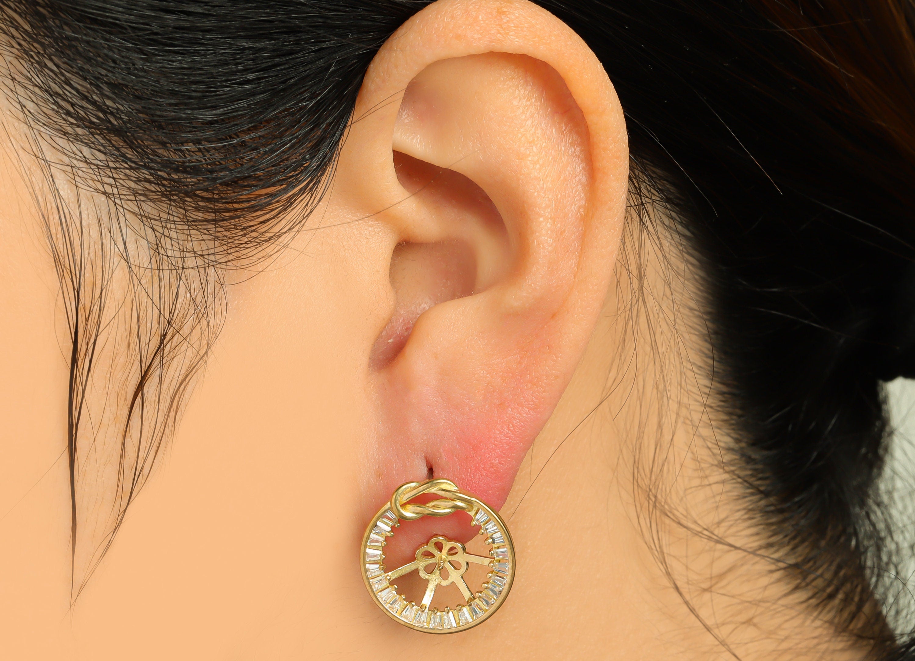 Brass CZ Round Earring Post - Raw Brass Cubic Zircon Earring Post - Brass Pearl Setting Flower Earring Post - For Pearl - 18x17x4mm - PP9590 - DOMEDBAZAAR