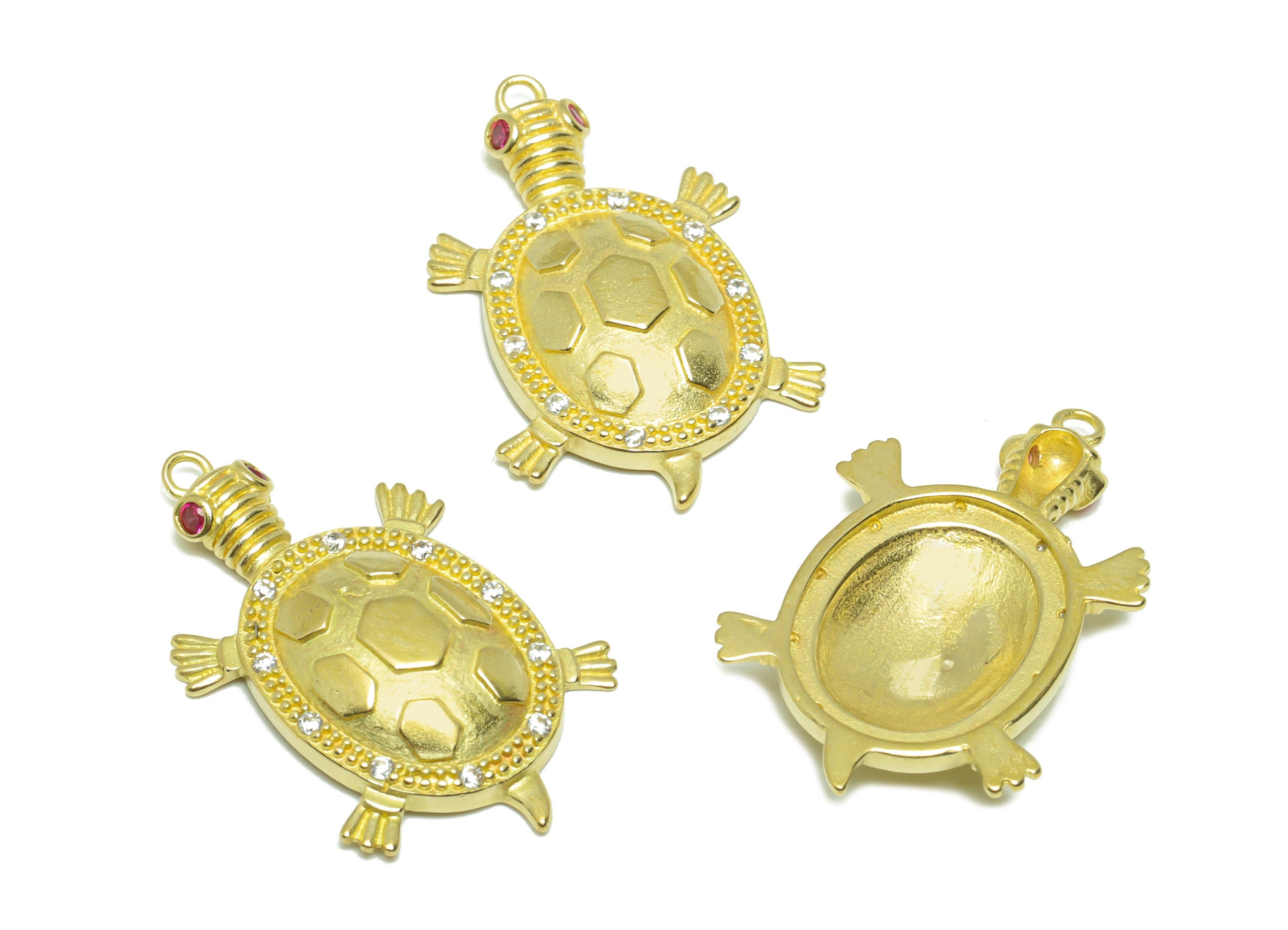 CZ Turtle Figure Pendant - Raw Brass Turtle Cubic Zircon Earring Charm - Turtle Zircon Pendant - Animal Pendant - 29x18.43x3mm - PP9559 - DOMEDBAZAAR