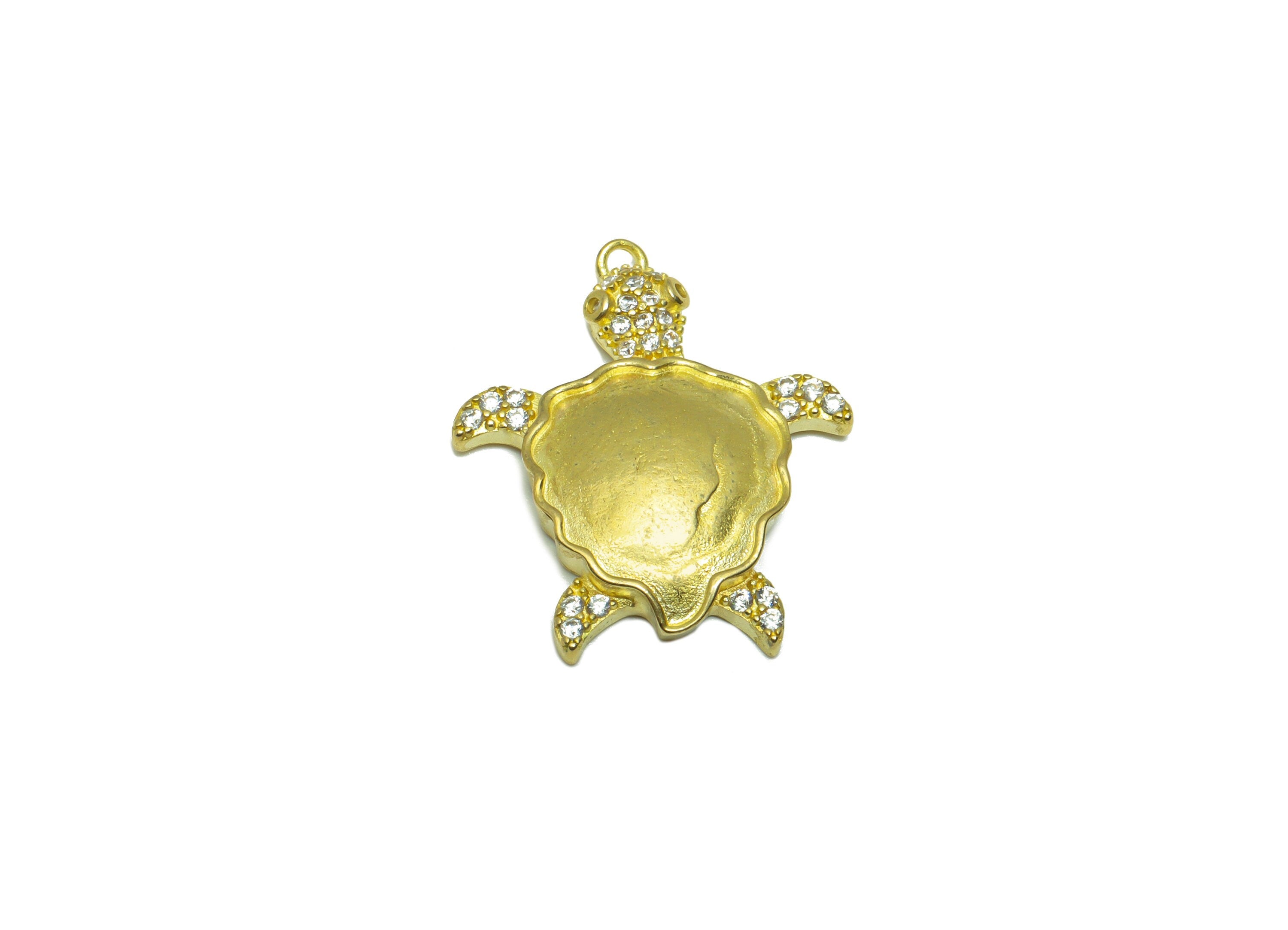 Brass CZ Turtle Figuer Earring Charm - Raw Brass Wavy Cubic Zircon Earring Charm - Zircon Pendant - Animal Pendant - 25.3x21.2x4mm - PP9560 - DOMEDBAZAAR