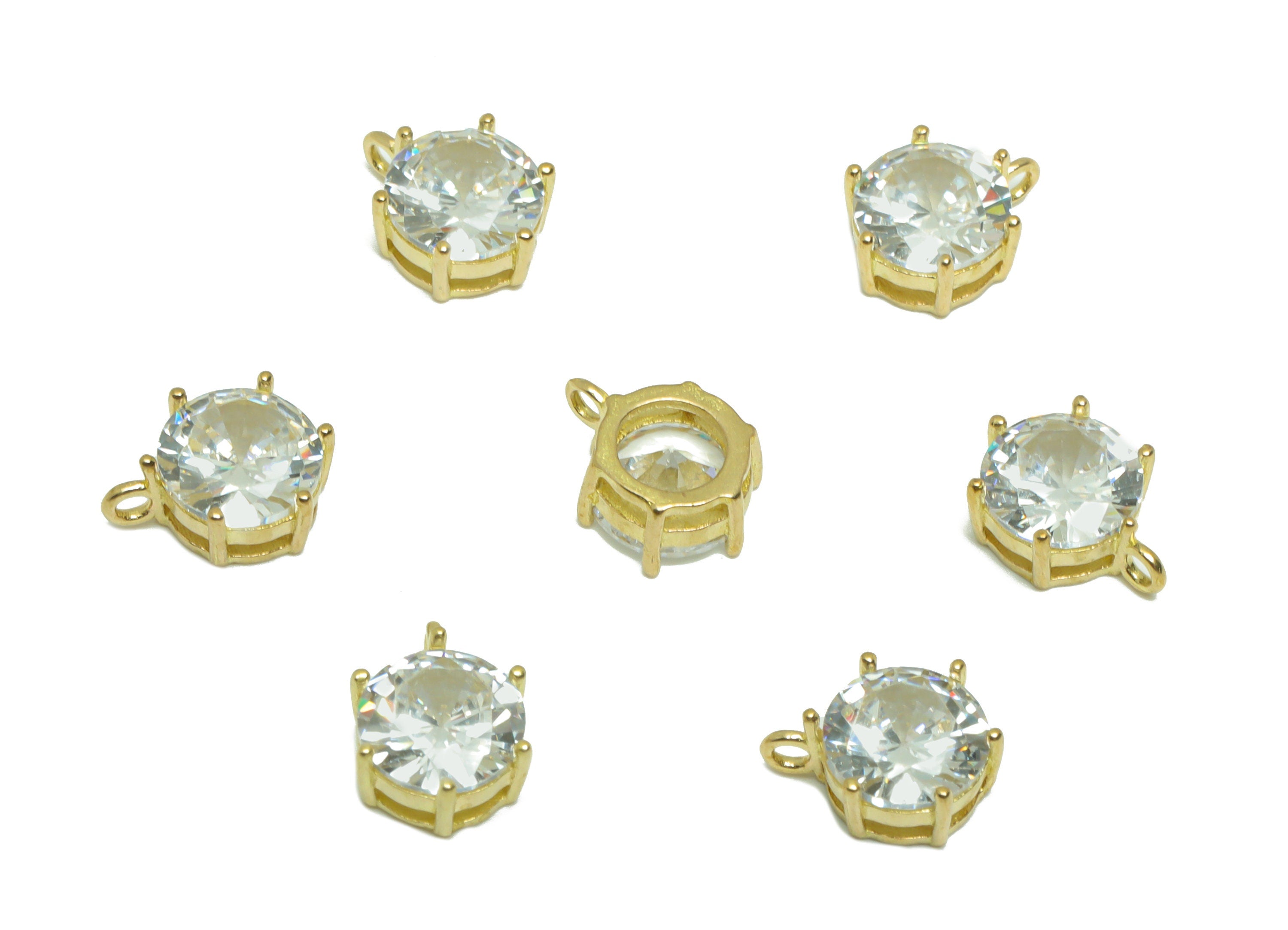 Brass CZ Round Earring Charm - Raw Brass Round Cubic Zircon Earring Charm - Circle Zircon Pendant - Zircon Bead - 10.05x8.32x4.2mm - PP9552 - DOMEDBAZAAR