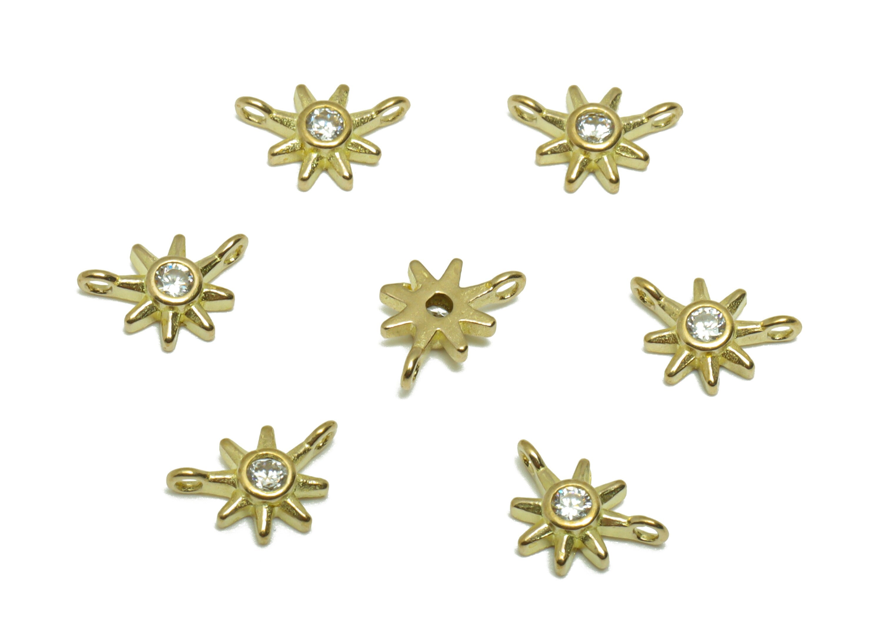 Brass Flower Earring Connector - Raw Brass Zircon Sunshine Earring Connector - Sun Necklace Charm - Mini Star Pendant - 8x5x2mm - PP9565 - DOMEDBAZAAR