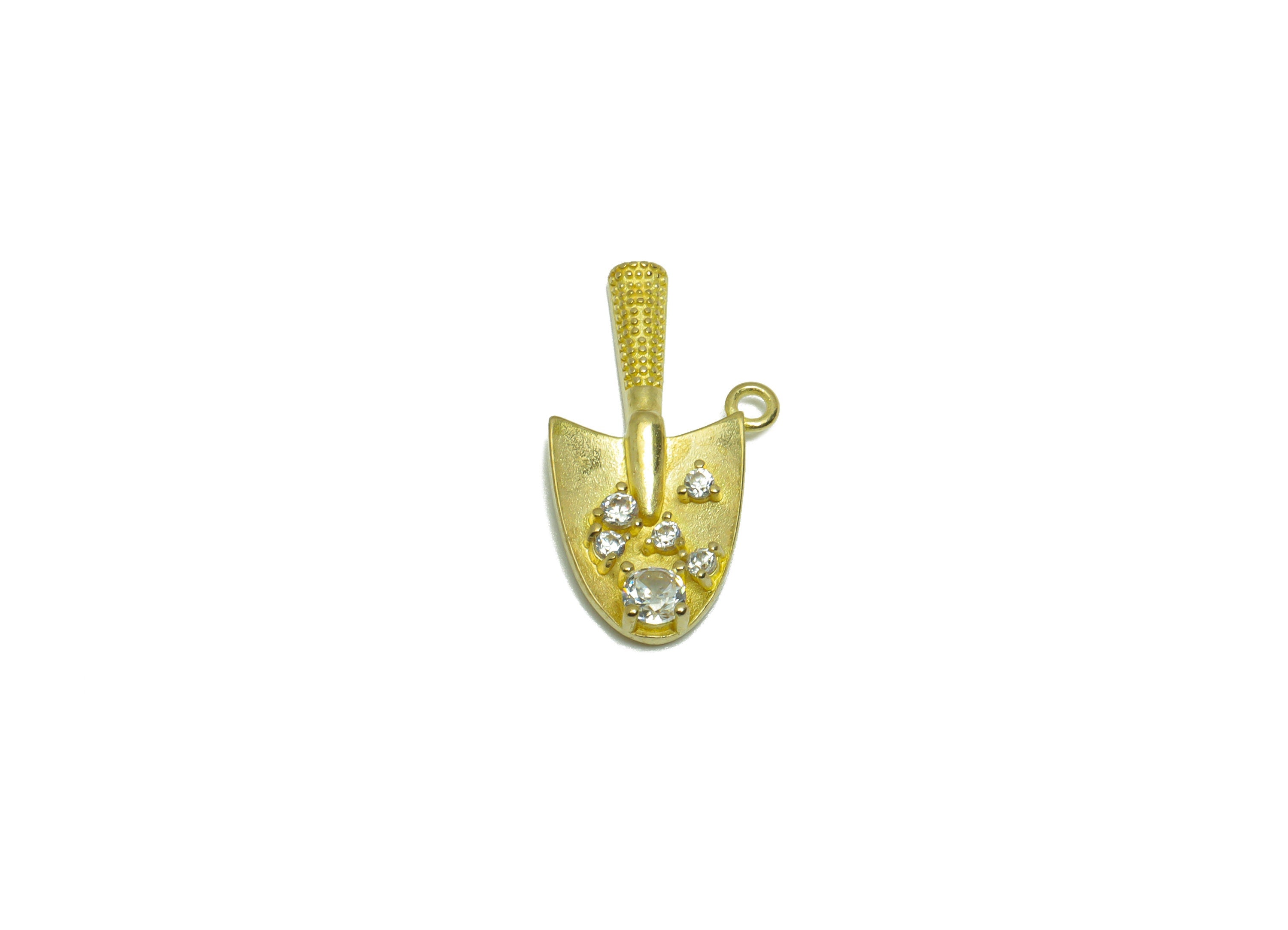 Brass CZ Shovel Earring Charm - Raw Brass Shovel Figure Charm - Brass Shovel Cubic Zircon Pendant - Shovel Pendant - 20.9x10.6x2mm - PP9553 - DOMEDBAZAAR