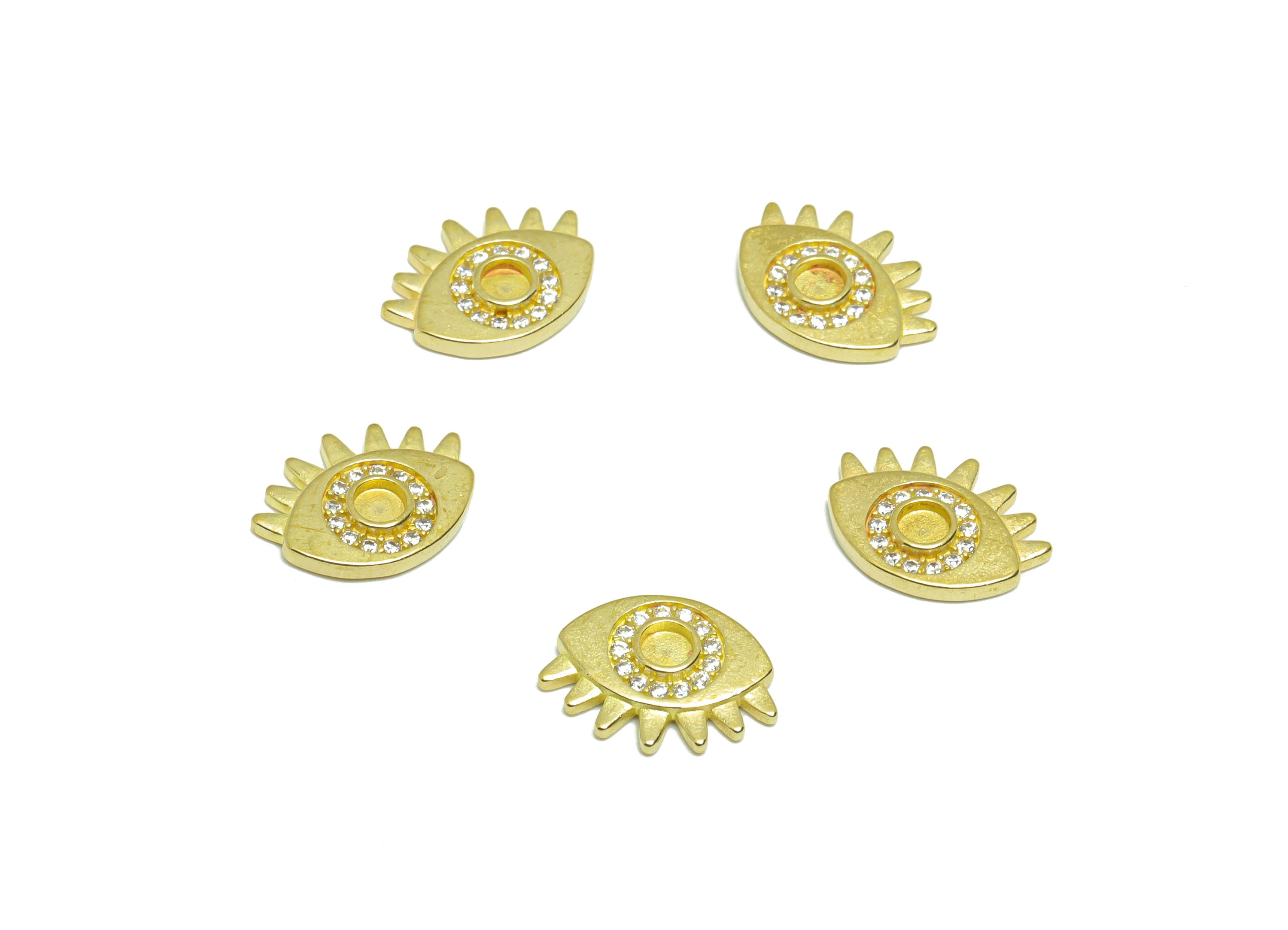 Brass CZ Eye Earring Charm - Raw Brass Eyelash Earring Charm - Brass Eye Cubic Zircon Charm - Eyelash Pendant - 13.5x10.1x2.28mm - PP9554 - DOMEDBAZAAR