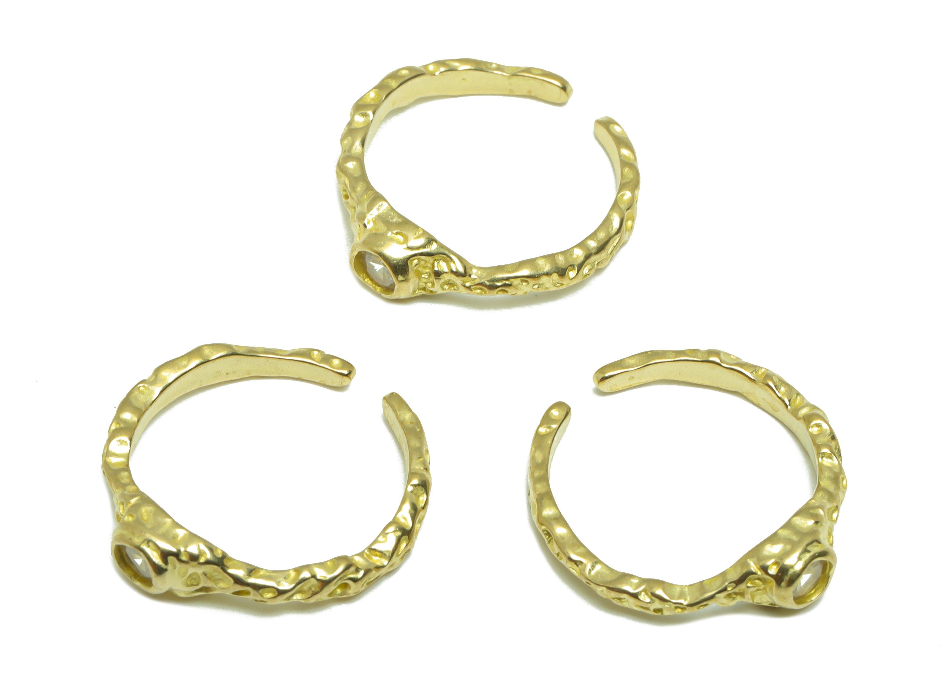 Brass CZ Adjustable Ring - Raw Brass Ring Settings - Brass Textured Rings - Brass Cubic Zircon Textured Rings - 19.6x20.9x4.84mm - PP9546 - DOMEDBAZAAR