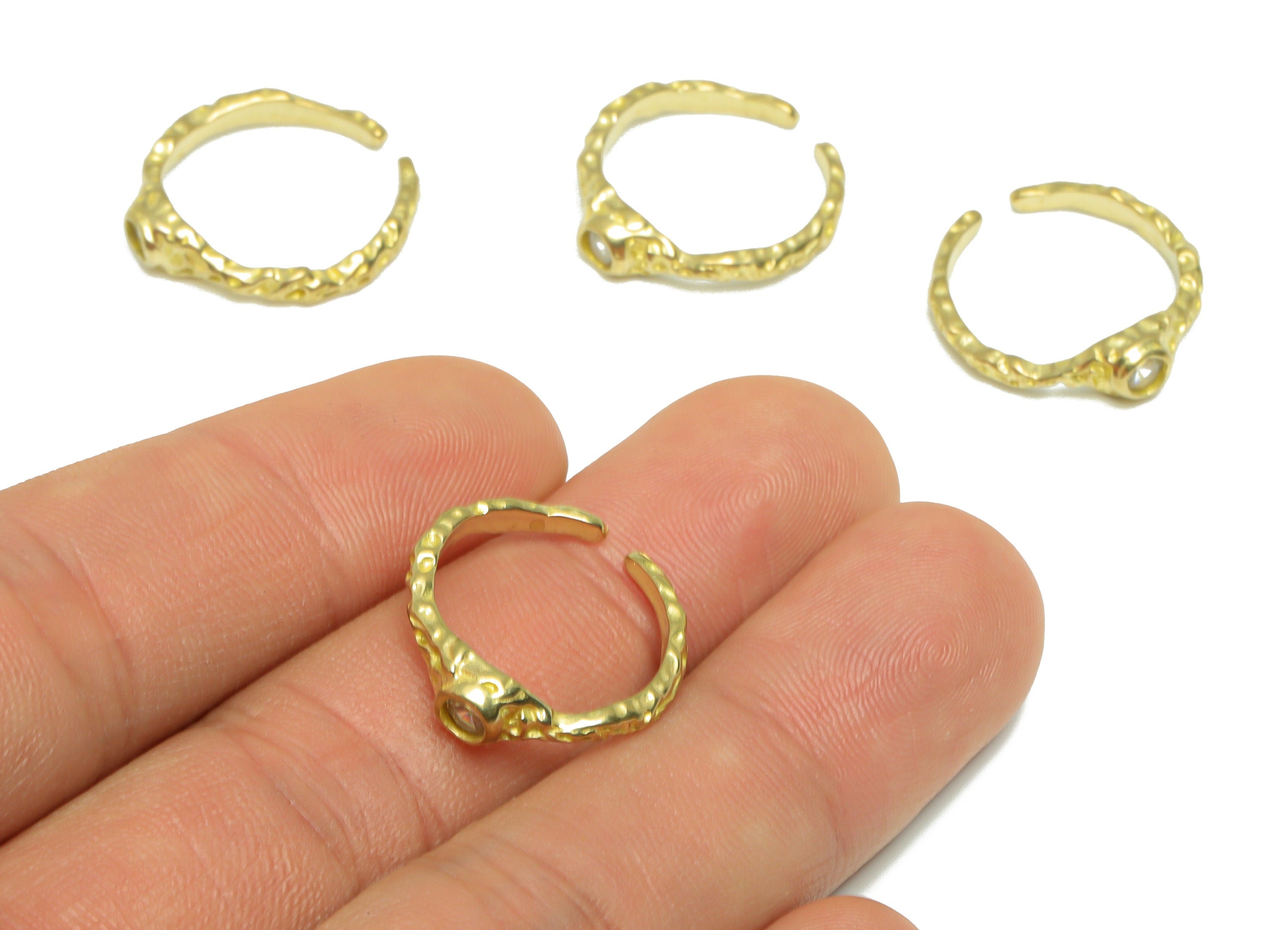 Brass CZ Adjustable Ring - Raw Brass Ring Settings - Brass Textured Rings - Brass Cubic Zircon Textured Rings - 19.6x20.9x4.84mm - PP9546 - DOMEDBAZAAR