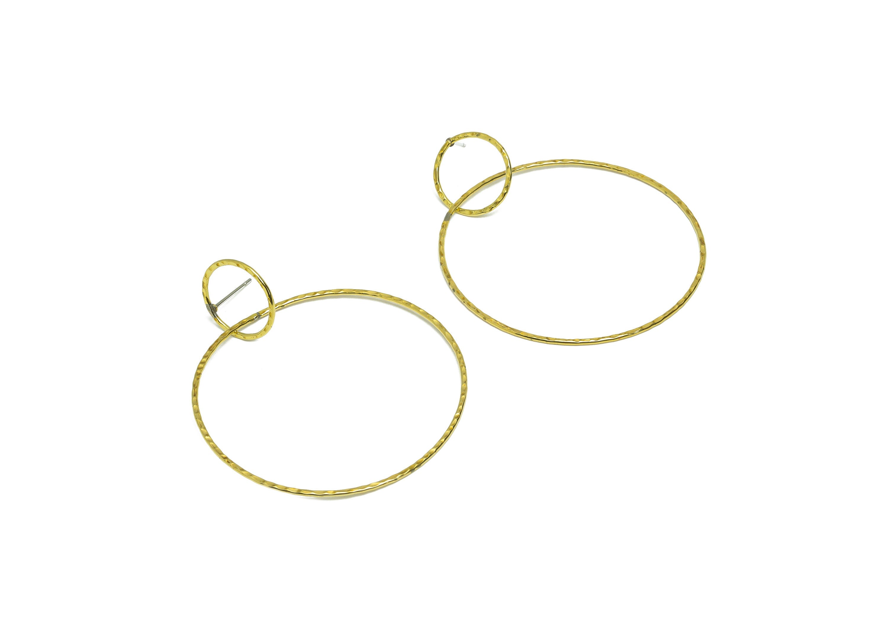 Hammered Dangle Earring Stud - Raw Brass Double Circle Earring Post - Brass Hoop Earring Post - Hammered Earring Post - 57x45x1mm - PP9351 - DOMEDBAZAAR