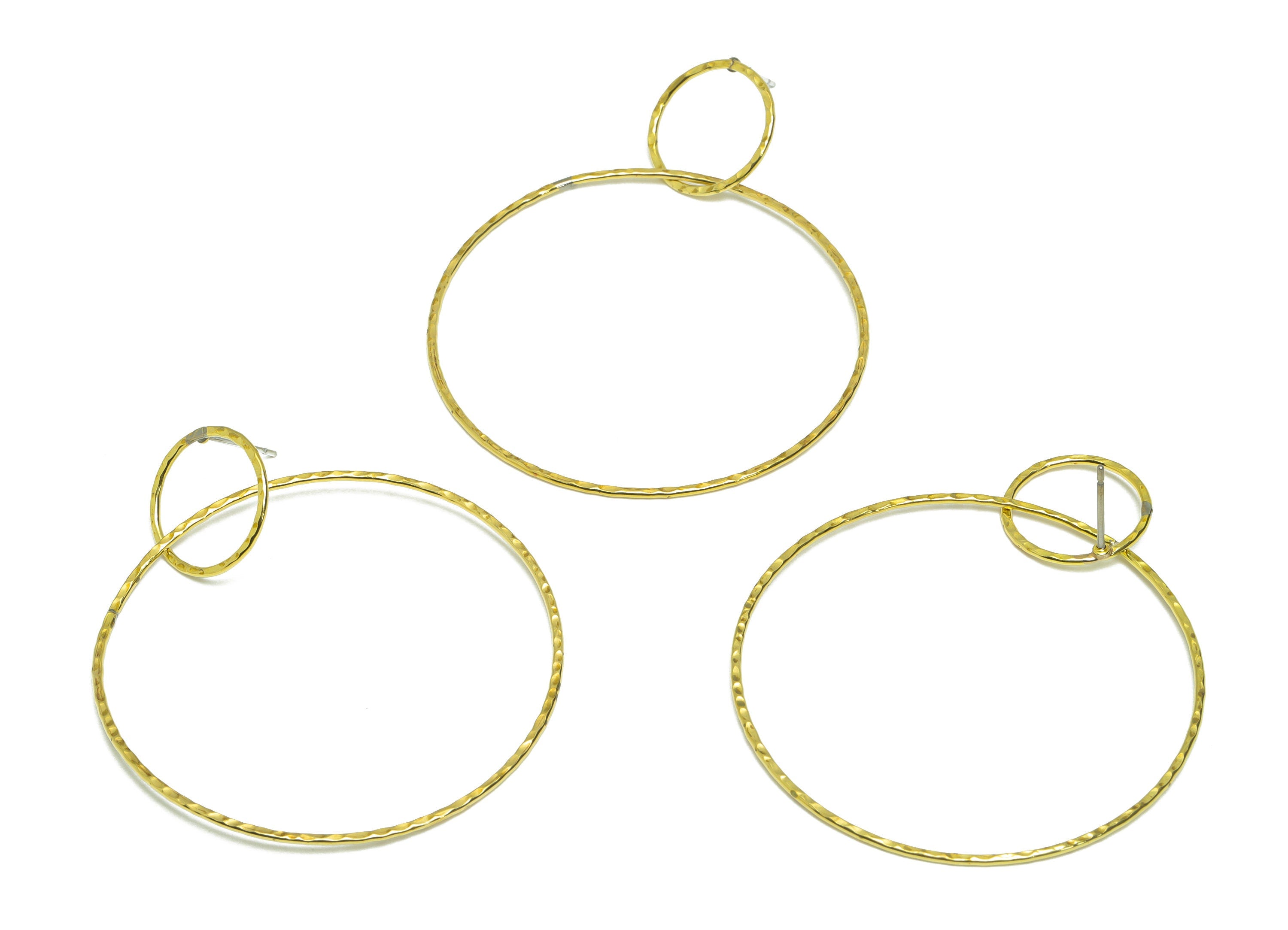 Hammered Dangle Earring Stud - Raw Brass Double Circle Earring Post - Brass Hoop Earring Post - Hammered Earring Post - 57x45x1mm - PP9351 - DOMEDBAZAAR