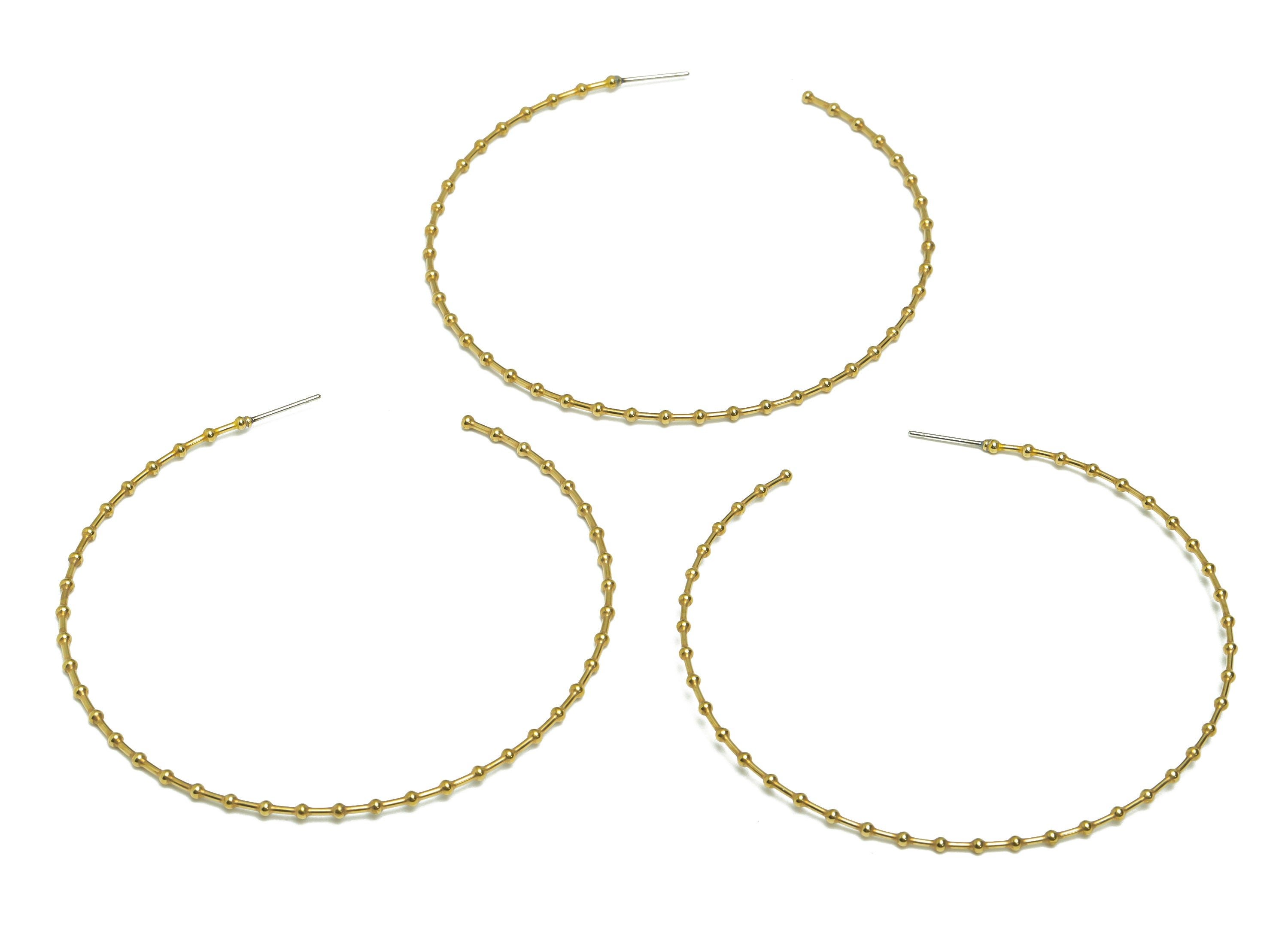 Brass Bead Hoop Earring Stud - Raw Brass Huge Wire C Hoop Earring Post - Brass Zig Zag Earring Post - Ball Hoop Earring - 72x75x1mm - PP9363 - DOMEDBAZAAR