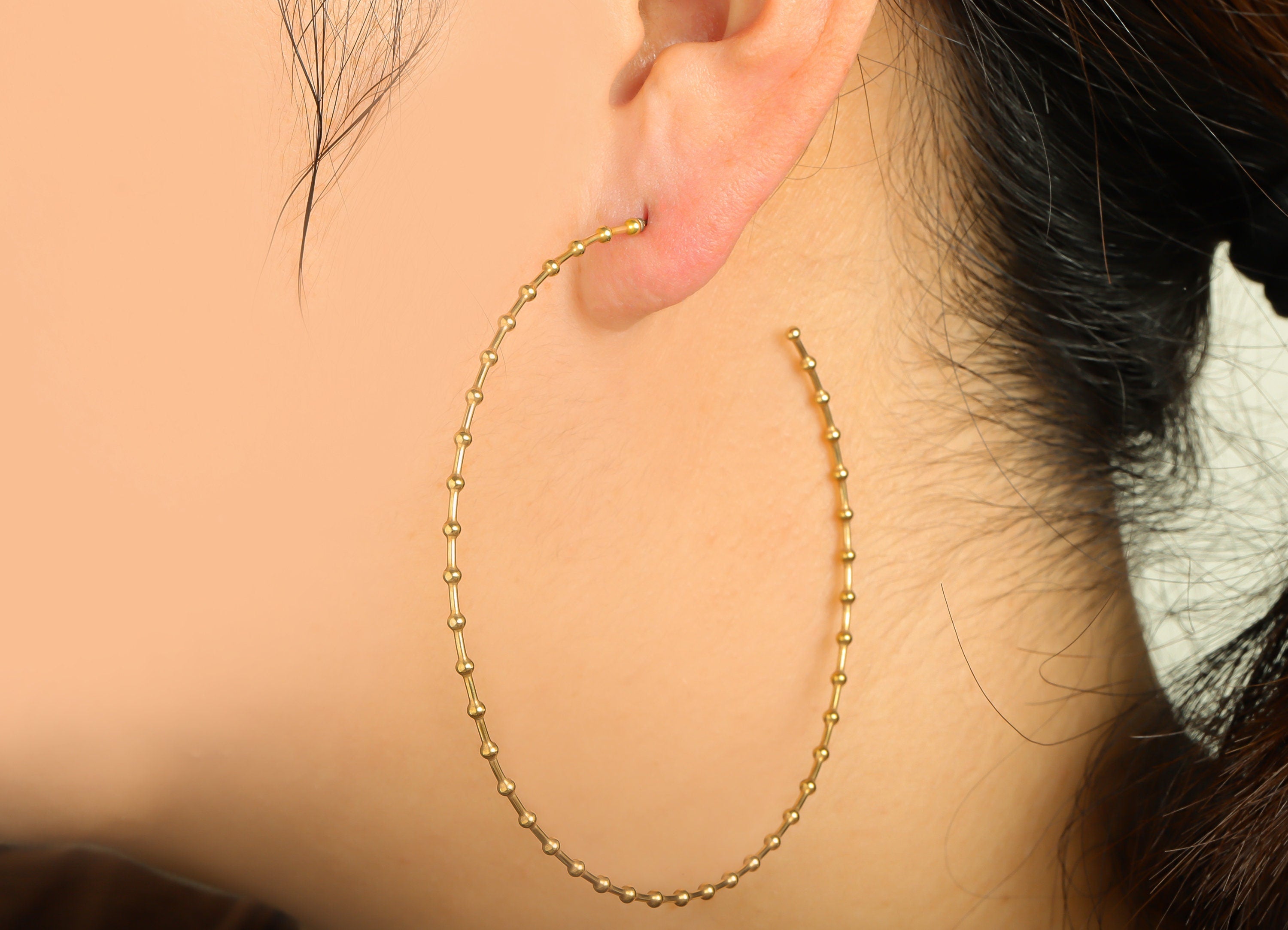 Brass Bead Hoop Earring Stud - Raw Brass Huge Wire C Hoop Earring Post - Brass Zig Zag Earring Post - Ball Hoop Earring - 72x75x1mm - PP9363 - DOMEDBAZAAR