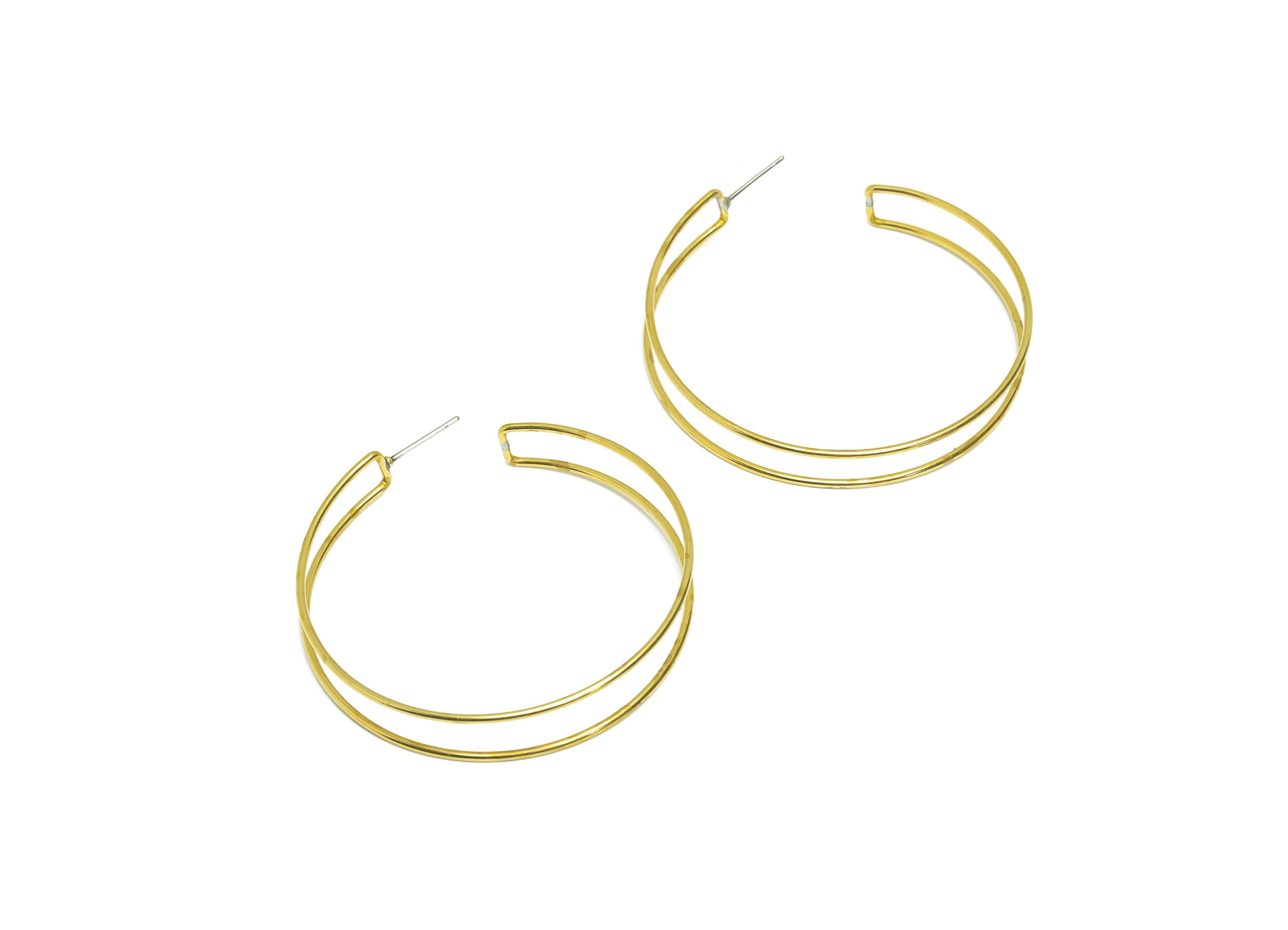 Brass Wire Hoop Earring Stud - Raw Brass Hoop Earring Post - Brass Open Hoop Earring Post - Brass Wire C Hoop Earring - 50x48x1mm - PP9354 - DOMEDBAZAAR
