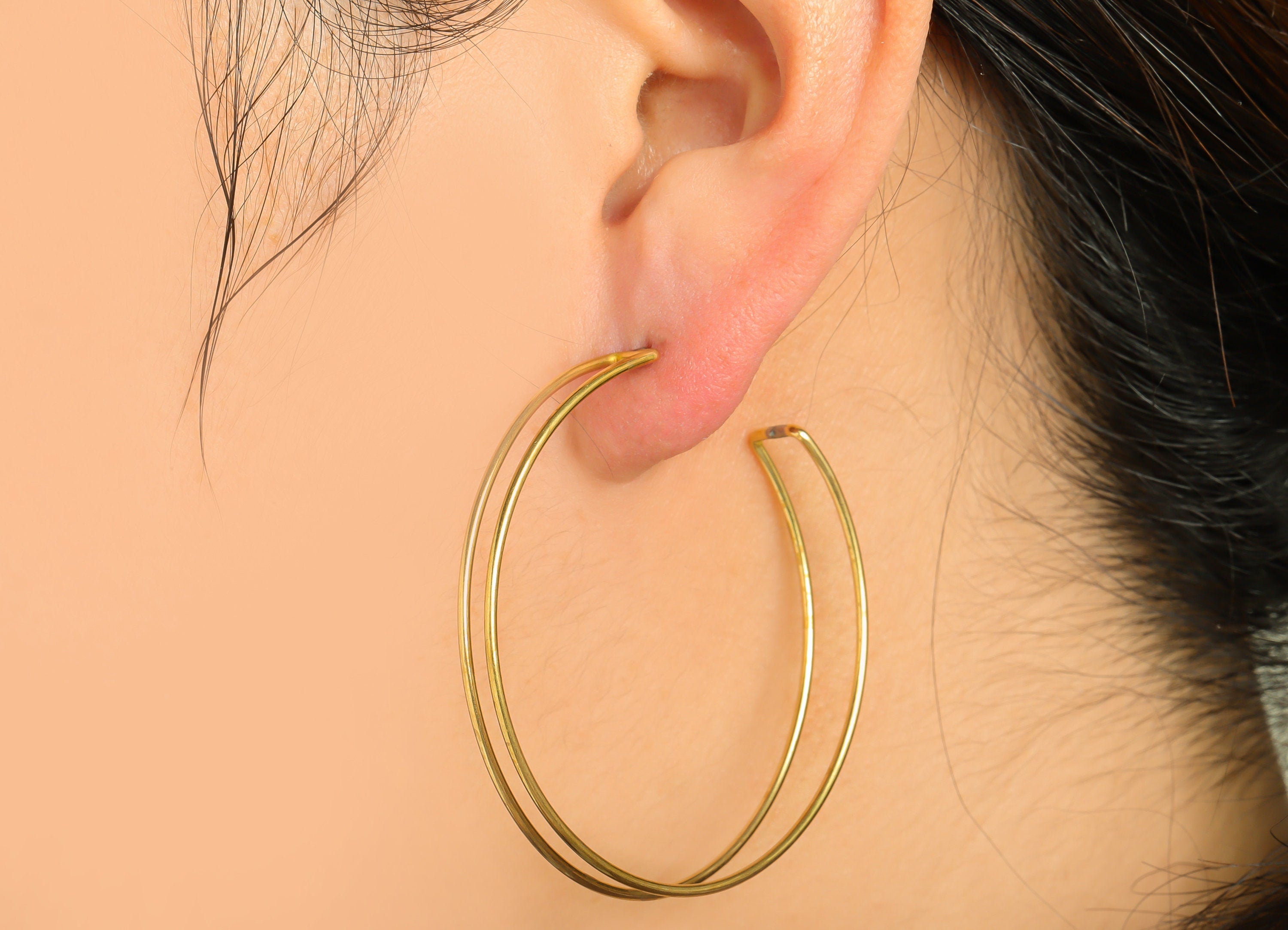 Brass Wire Hoop Earring Stud - Raw Brass Hoop Earring Post - Brass Open Hoop Earring Post - Brass Wire C Hoop Earring - 50x48x1mm - PP9354 - DOMEDBAZAAR
