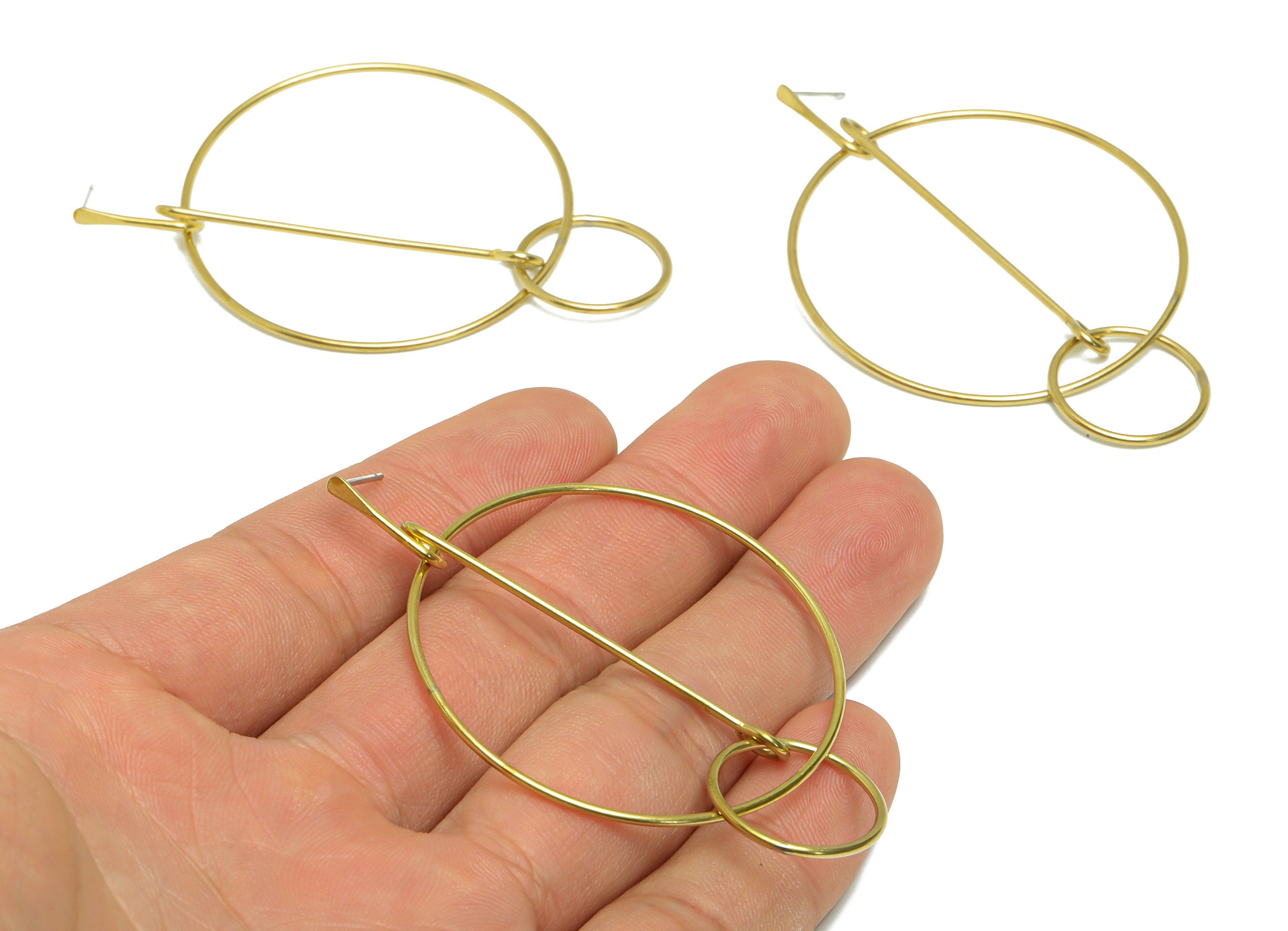 Hammered Dangle Earring Stud - Raw Brass Round Bar Earring Post - Stick Earring Post - Hammered Dangle Hoop Earring - 67x44x1mm - PP9352 - DOMEDBAZAAR