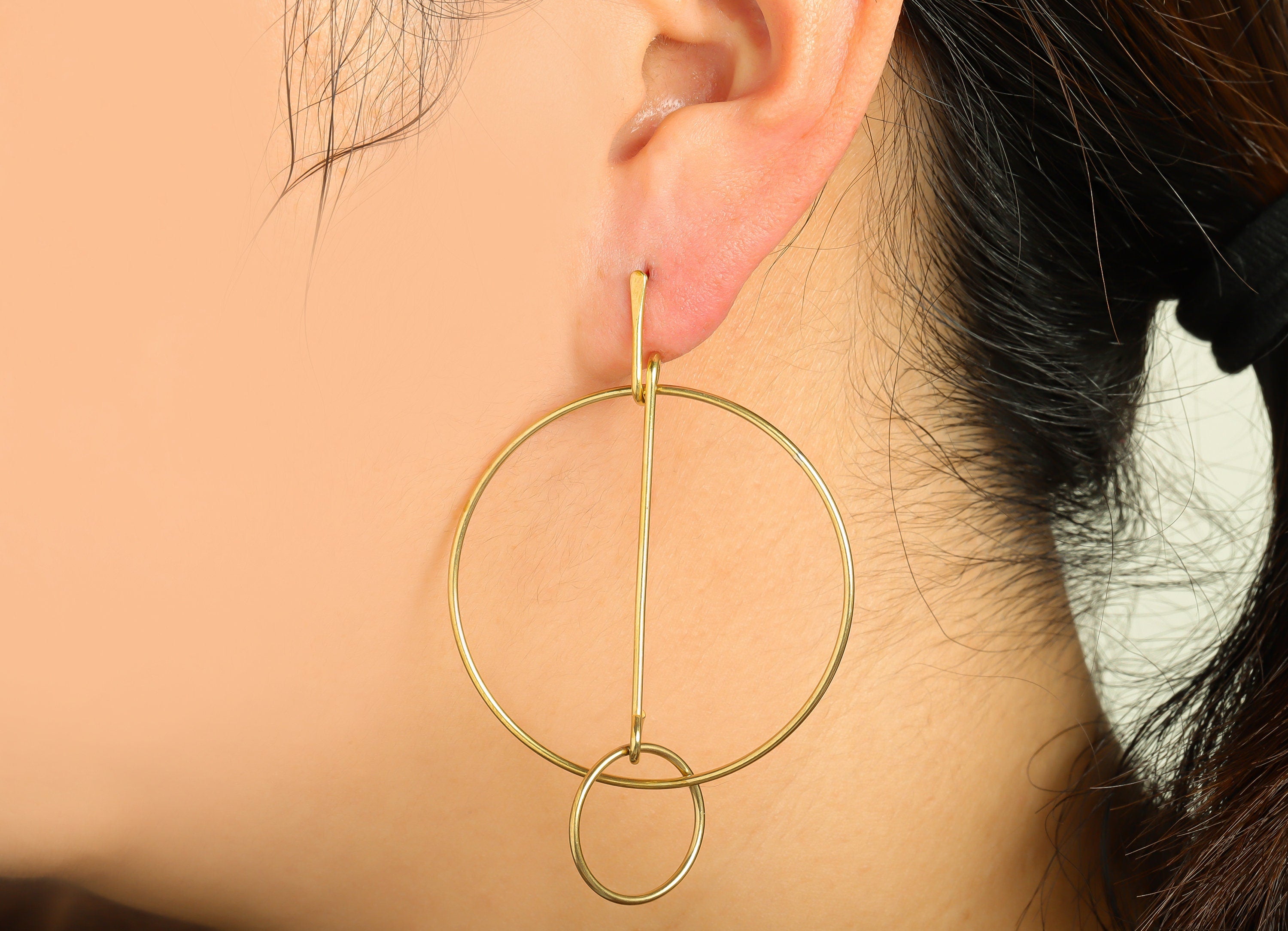 Hammered Dangle Earring Stud - Raw Brass Round Bar Earring Post - Stick Earring Post - Hammered Dangle Hoop Earring - 67x44x1mm - PP9352 - DOMEDBAZAAR
