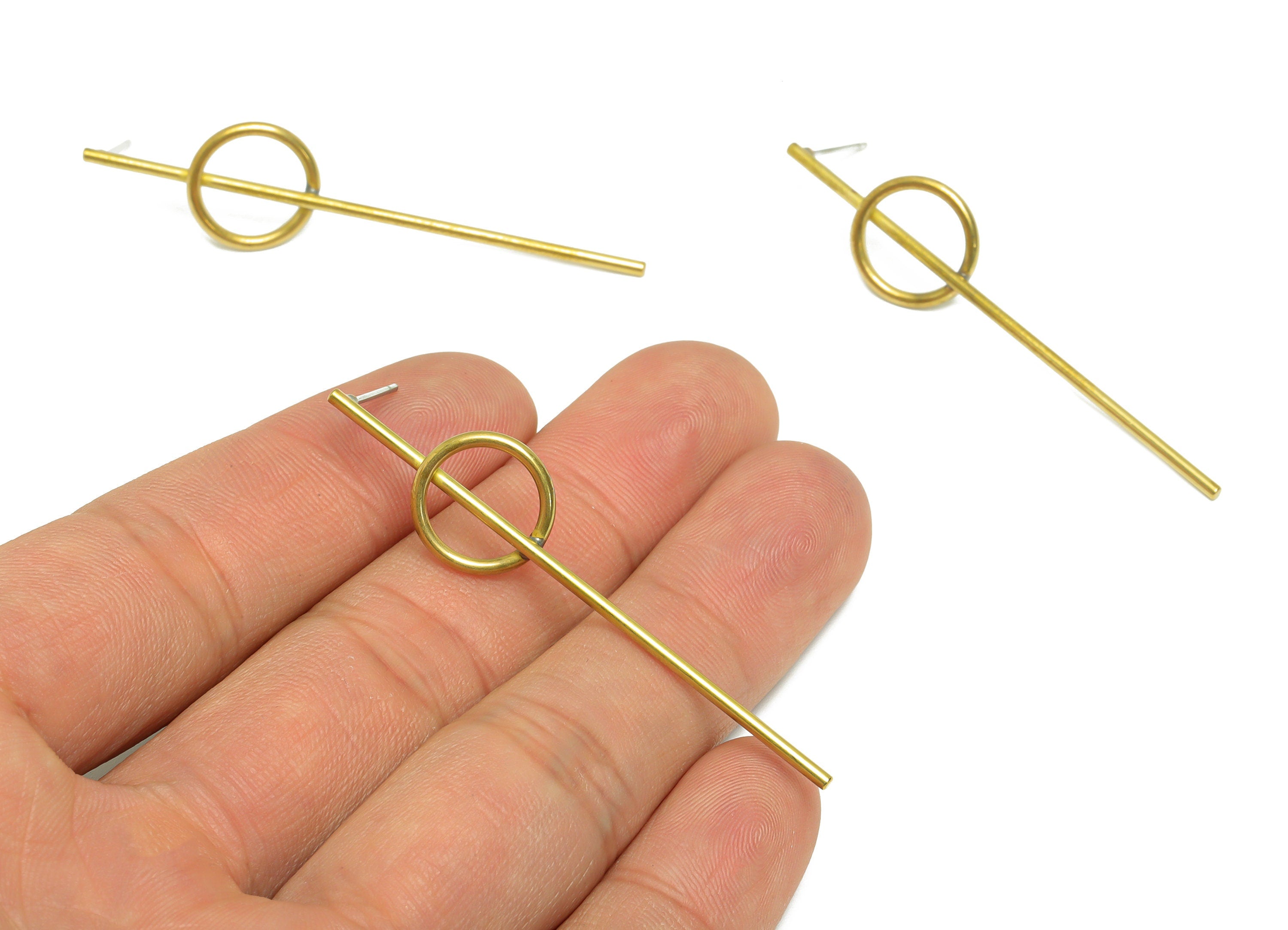 Brass Stick Wire Earring Post - Brass Bar Round Earring Stud - Brass Circle Earring Post - Geometry Earring Post - 56.75x13x1.31mm - PP9358 - DOMEDBAZAAR