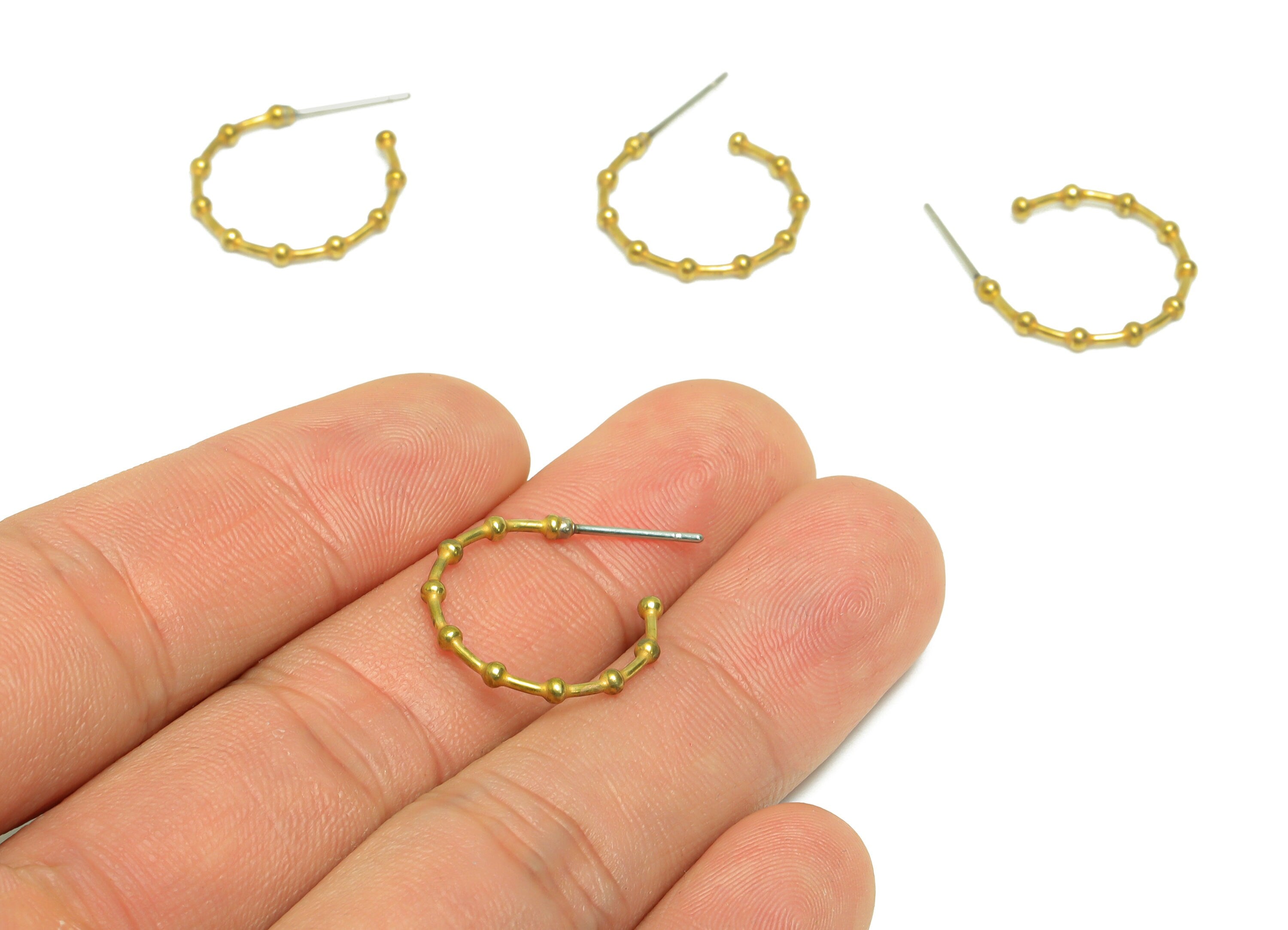 Brass Ball Hoop Earring Stud - Raw Brass Hoop Earring Post - Brass Ball Wire C Hoop Earring - Ball Hoop Earring - 24.76x18.25x1.8mm - PP9368 - DOMEDBAZAAR