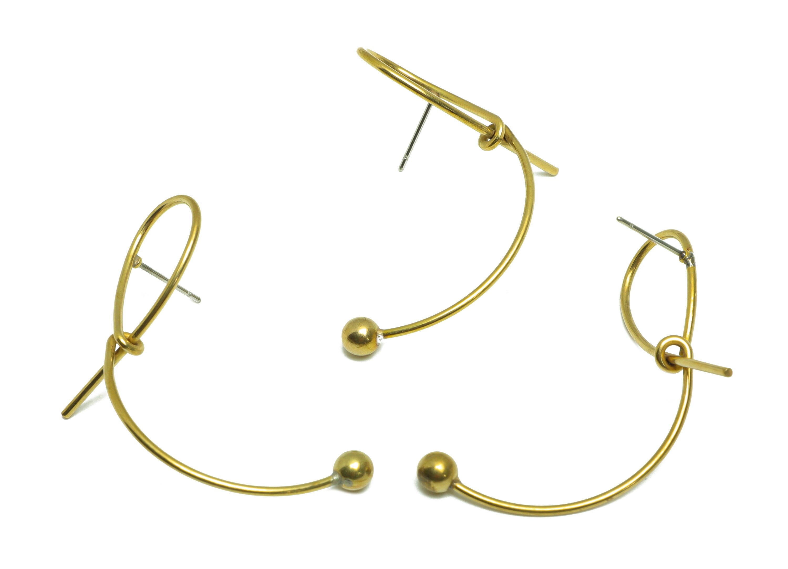 Brass Knot Wire Earring Stud - Raw Brass Bent Wire Earring Post - Brass Ball Earring Post - Curved Bead Earring Post - 44.23x25x1mm - PP9360 - DOMEDBAZAAR