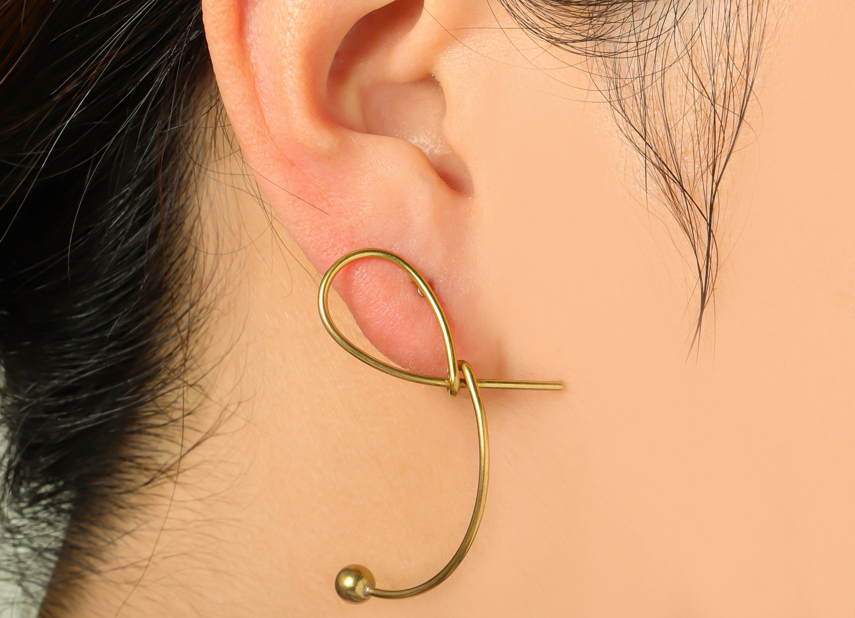Brass Knot Wire Earring Stud - Raw Brass Bent Wire Earring Post - Brass Ball Earring Post - Curved Bead Earring Post - 44.23x25x1mm - PP9360 - DOMEDBAZAAR