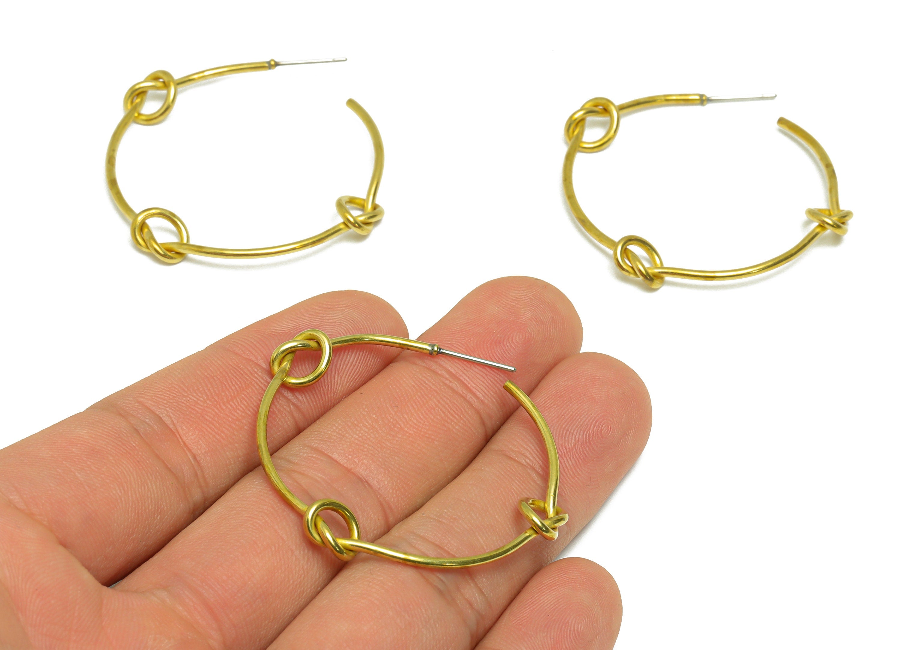 Brass Knot Wire Hoop Earring Stud - Raw Brass Hoop Earring Post - Brass Hoop Earring Post - Knot Wire C Hoop Earring - 44x41x1mm - PP9355 - DOMEDBAZAAR