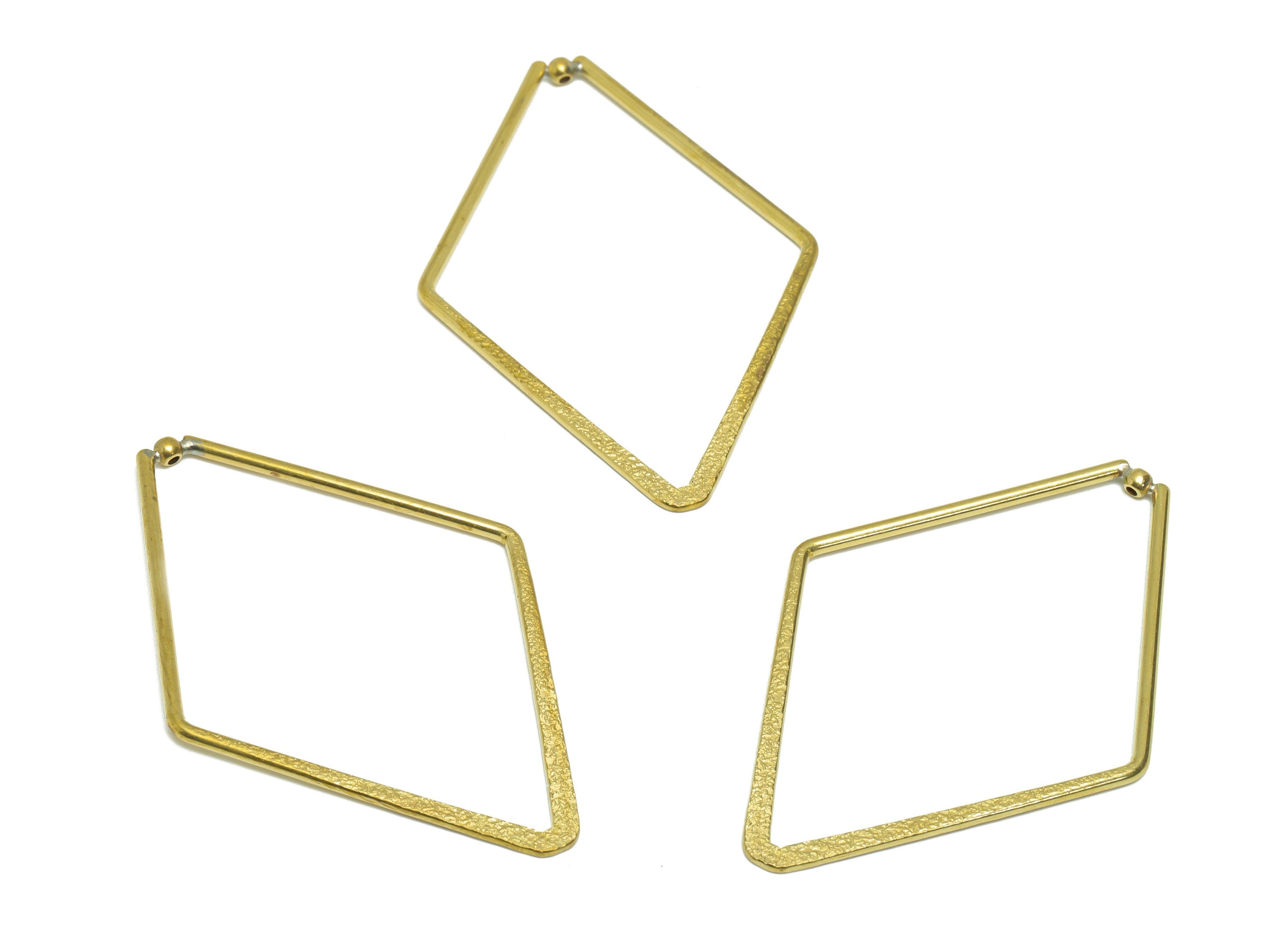 Brass Diamond Earring Charm - Raw Brass Textured Earring Charm - Hammered Rhombic Earring Charm - Bead Pendant - 52.3x34.5x1.3mm - PP9350 - DOMEDBAZAAR