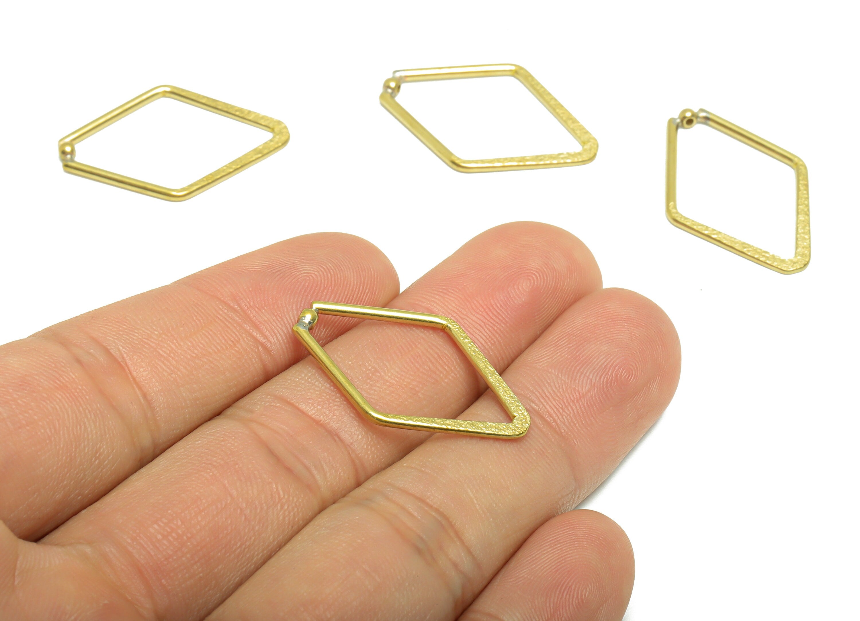Brass Diamond Earring Charm - Raw Brass Textured Earring Charm - Hammered Rhombic Earring Charm - Bead Pendant - 28.26x19.27x1.29mm - PP9366 - DOMEDBAZAAR