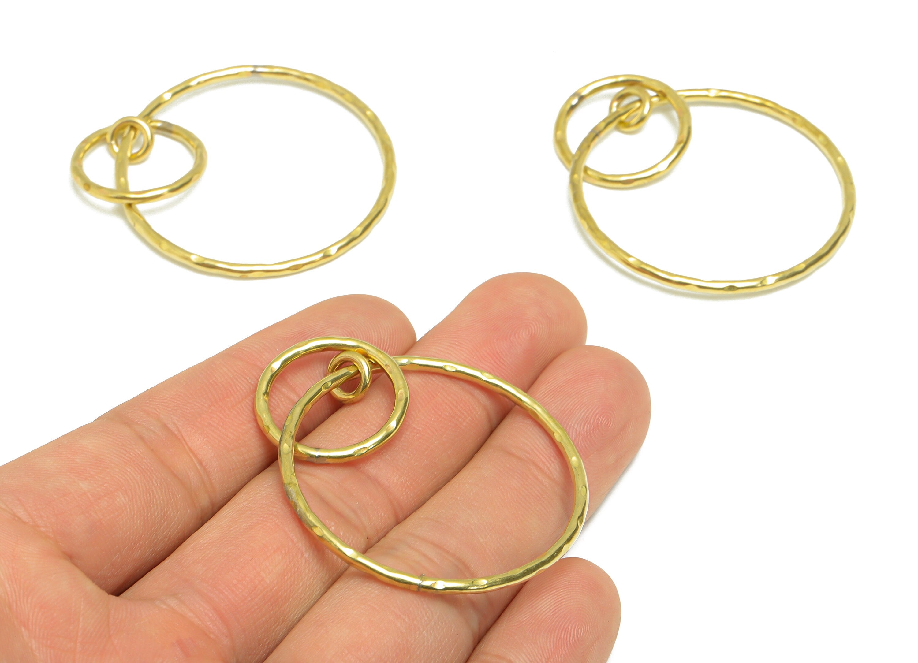 Brass Circle Earring Charm - Raw Brass Textured Earring Charm - Brass Interlock Earring Hoop - Dangle Charm - 56.69x40.54x1.82mm - PP9353 - DOMEDBAZAAR