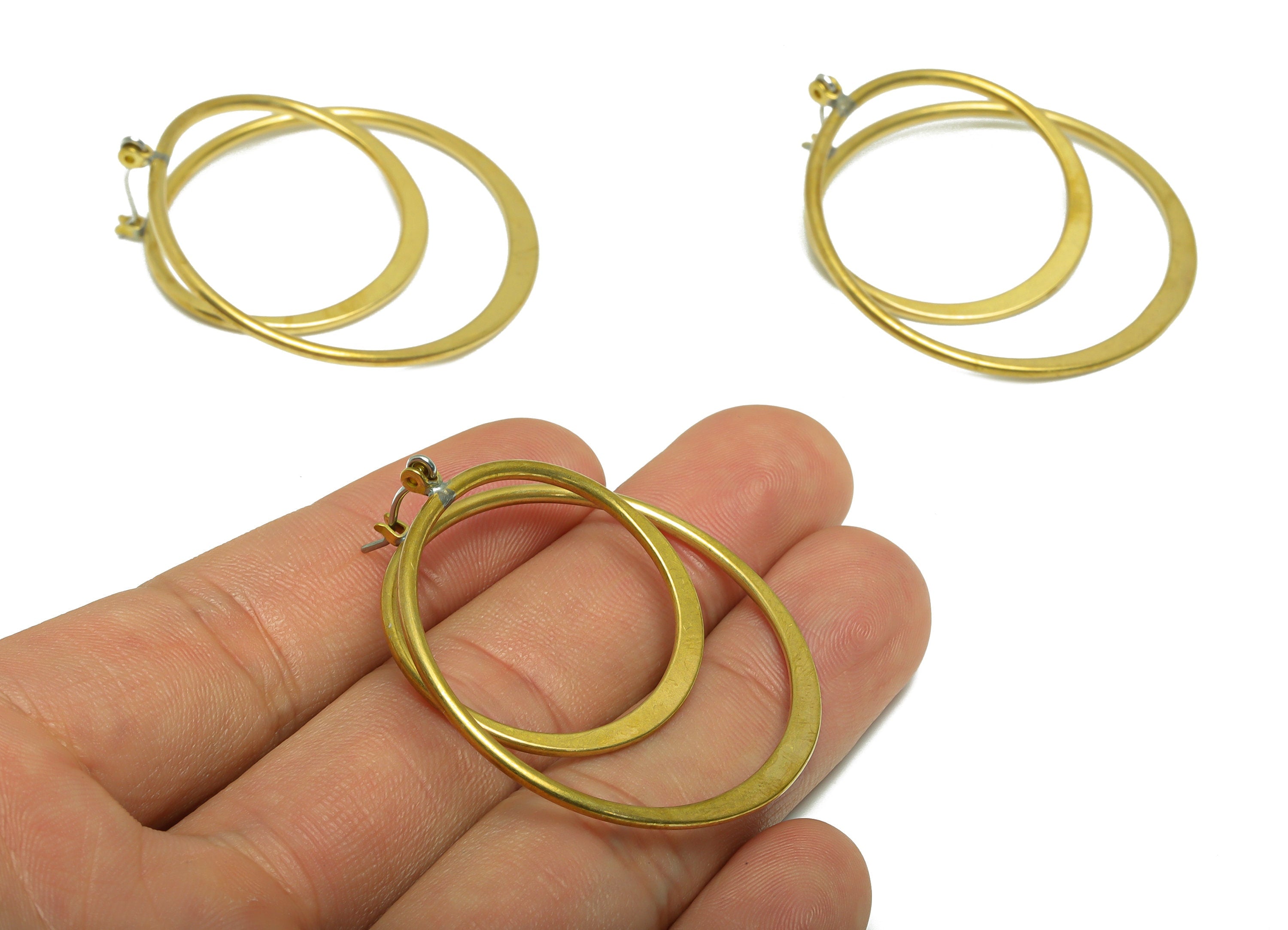 Hammered Spiral Hoop Earring - Raw Brass Hoop Earring - Brass Hinged Back Earring - Round Hinged Back Earring - 44.17x40x1mm - PP9347 - DOMEDBAZAAR