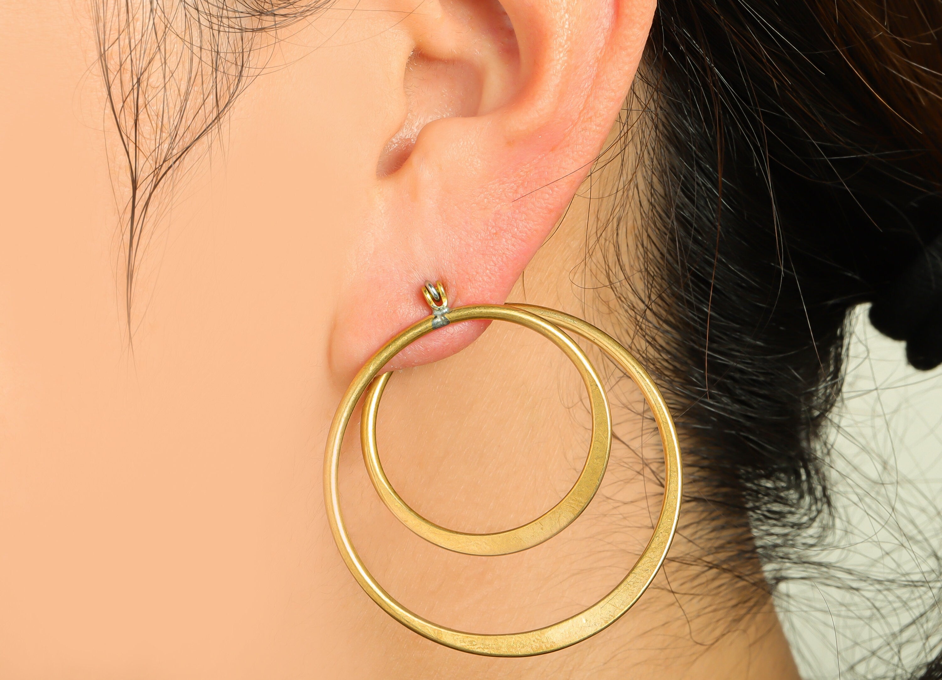 Hammered Spiral Hoop Earring - Raw Brass Hoop Earring - Brass Hinged Back Earring - Round Hinged Back Earring - 44.17x40x1mm - PP9347 - DOMEDBAZAAR