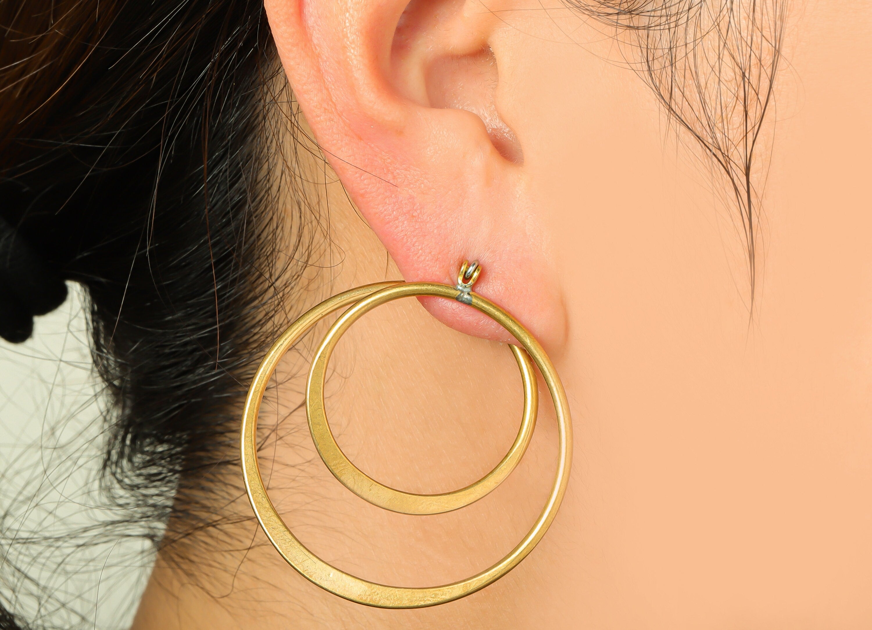 Hammered Spiral Hoop Earring - Raw Brass Hoop Earring - Brass Hinged Back Earring - Round Hinged Back Earring - 44.17x40x1mm - PP9347 - DOMEDBAZAAR