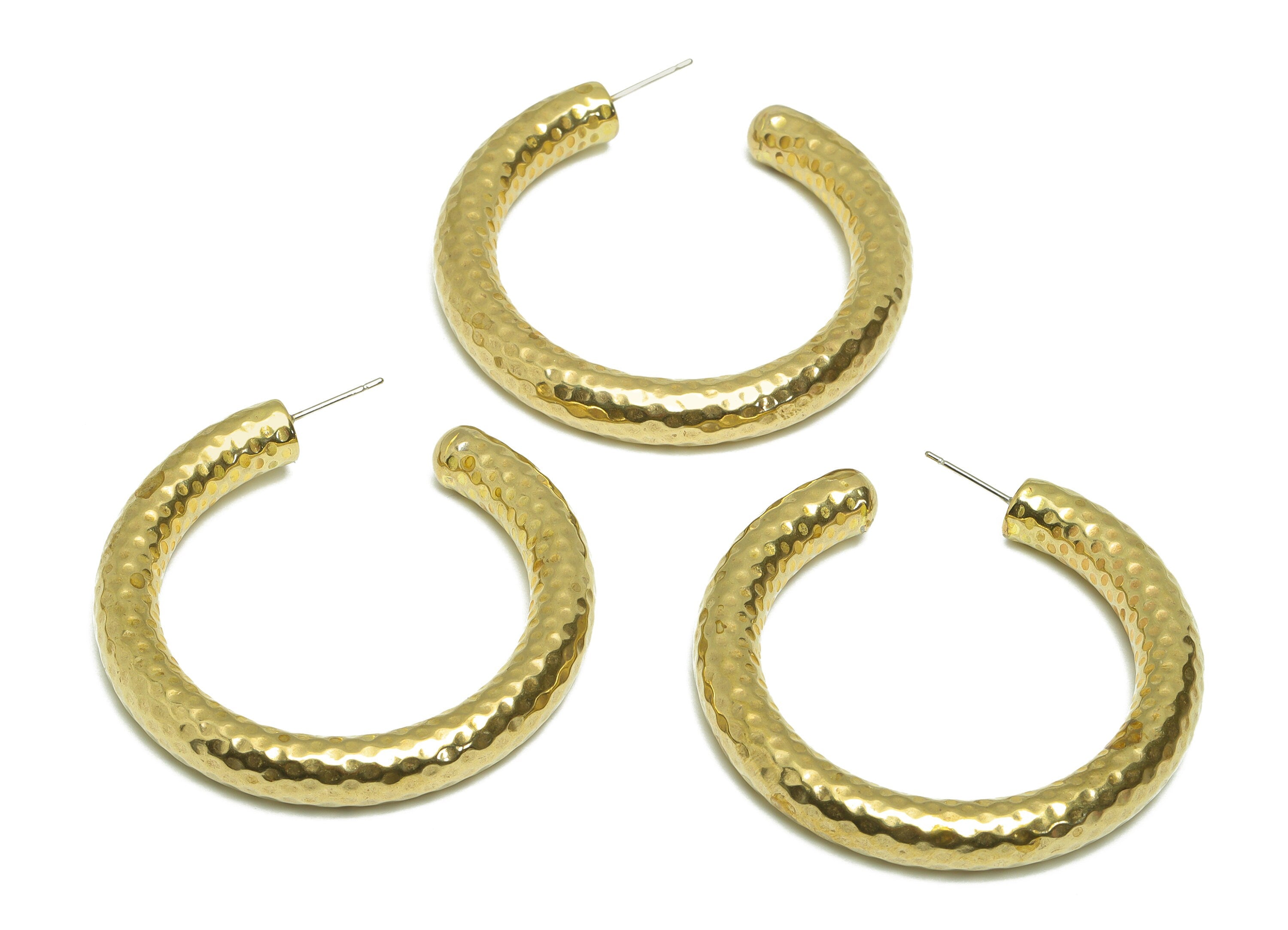 Brass Thick Hoop Earring Stud - Raw Brass Hoop Earring Post - Brass C Thick Hoop Earring Post - Hammered Hoop Earring - 51x50x6mm - PP9408 - DOMEDBAZAAR