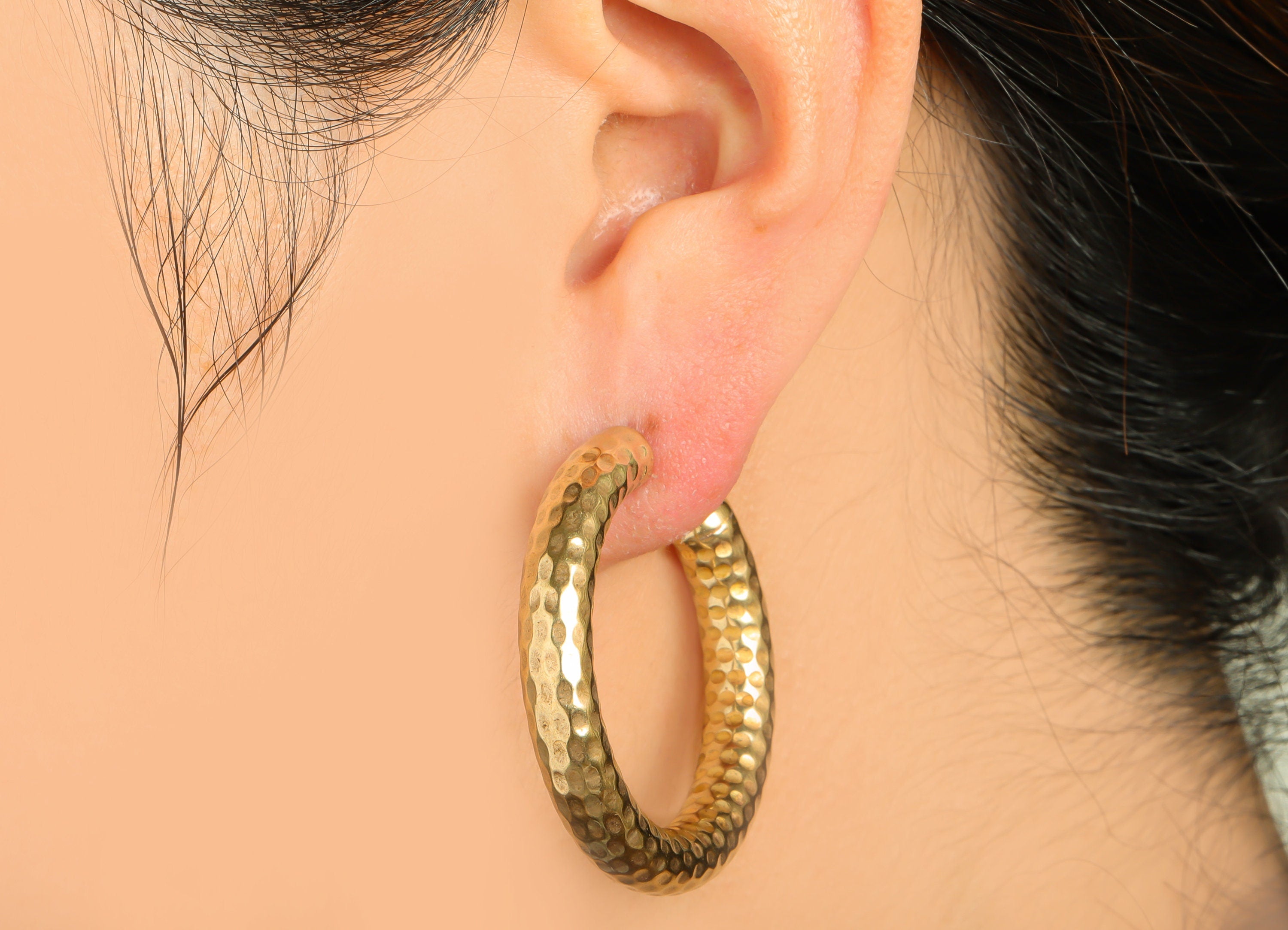 Brass Thick Hoop Earring Stud - Raw Brass Hoop Earring Post - Brass C Thick Hoop Earring Post - Hammered Hoop Earring - 40x39x6.1mm - PP9412 - DOMEDBAZAAR
