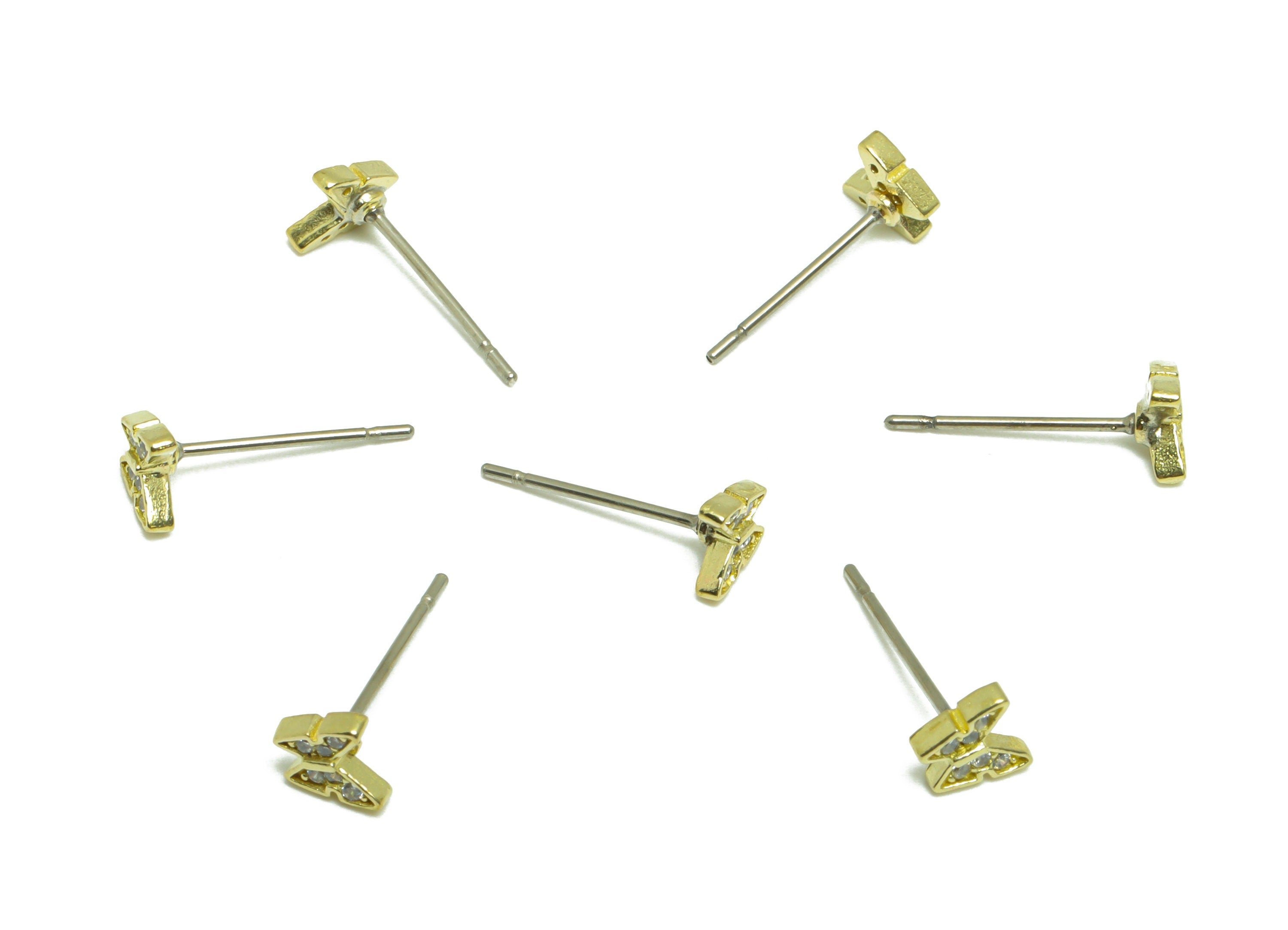 Brass CZ Butterfly Earring Stud - Raw Brass Zircon Earring Post - Mini Earring Post - Cubic Zircon Butterfly Earring - 13.81x4x1mm - PP9496 - DOMEDBAZAAR