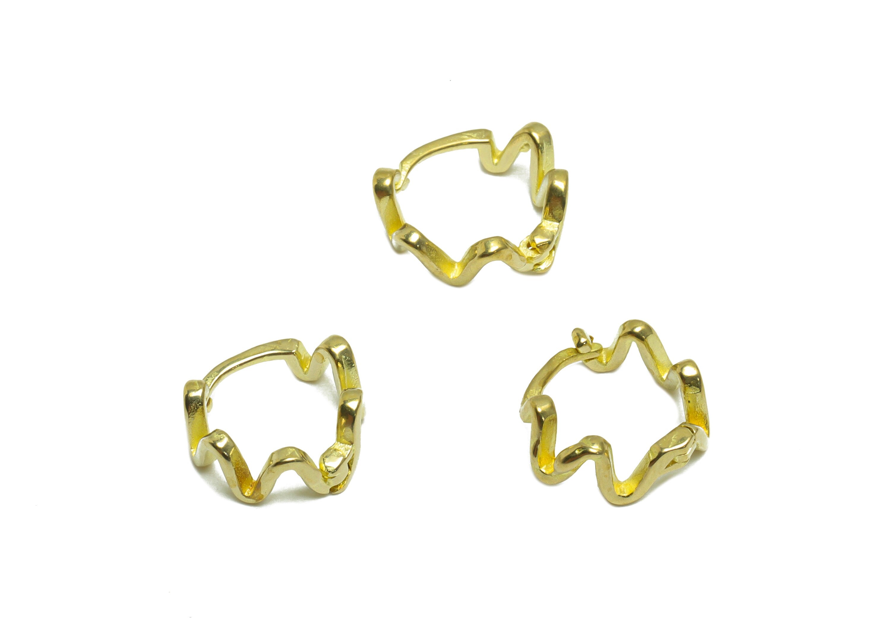 Brass Wavy Huggie Hoop Earring - Raw Brass Wavy Wire Hoop Clasp Earring - Brass Hoop Earring - Huggie Hoop Earring - 7.9x9x1.66mm - PP9493 - DOMEDBAZAAR