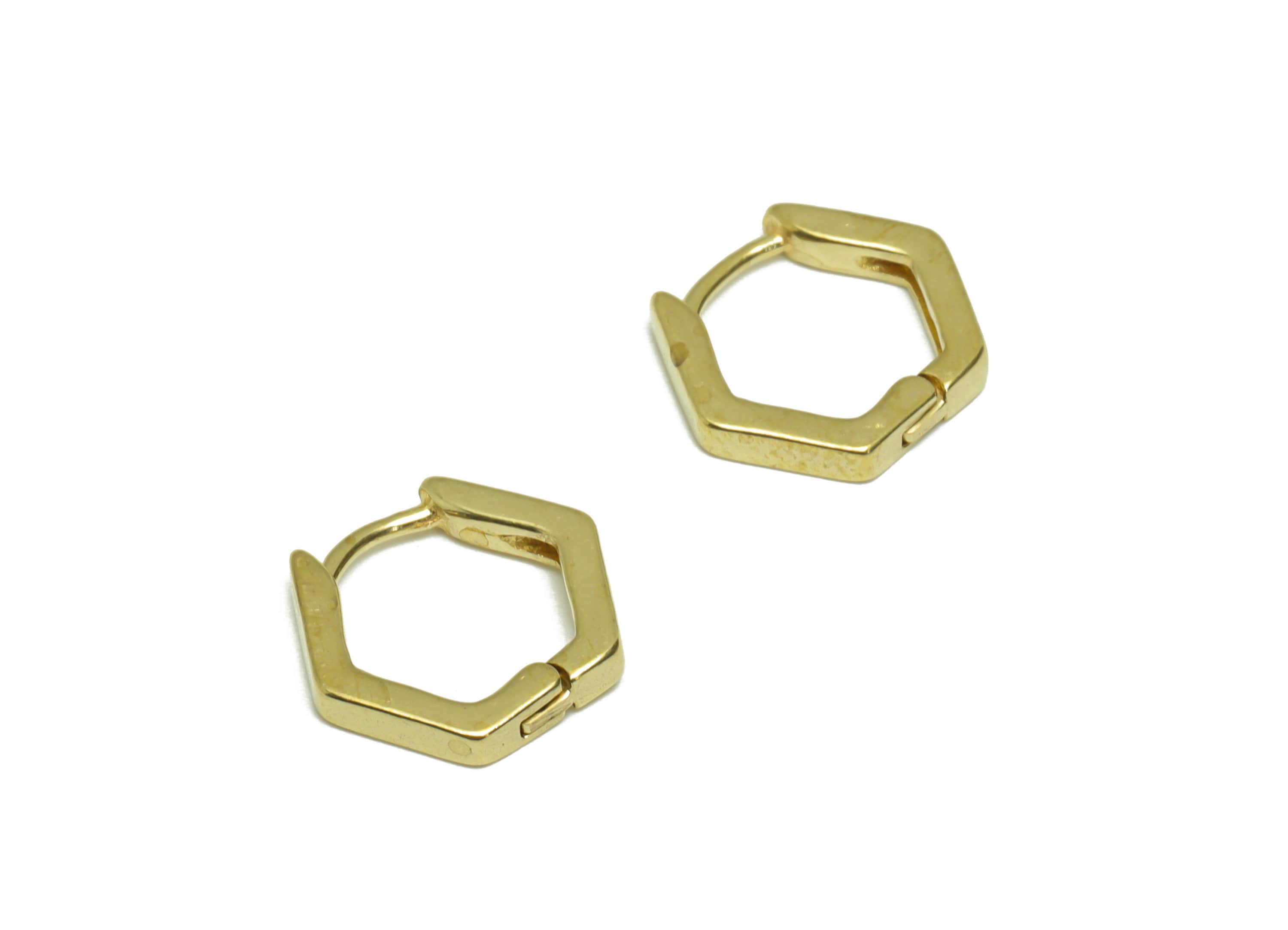 Brass Hexagon Huggie Hoop - Raw Brass Earring Clasp - Brass Hoop Clasp Earring - Brass Geometry Hoop Earring - 9.96x10.37x 2.12mm - PP9486 - DOMEDBAZAAR
